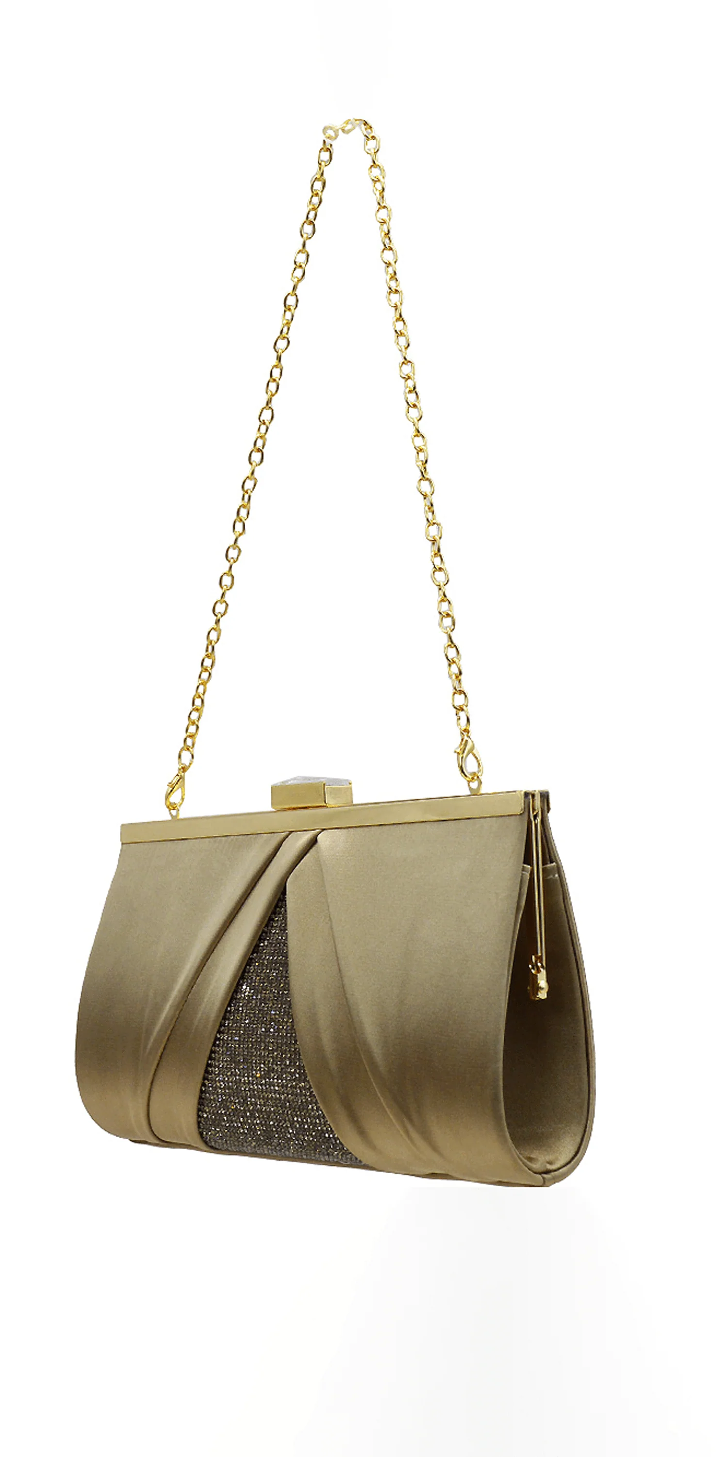 Pleated Satin Handbag with Rhinestone Detail - Image 5