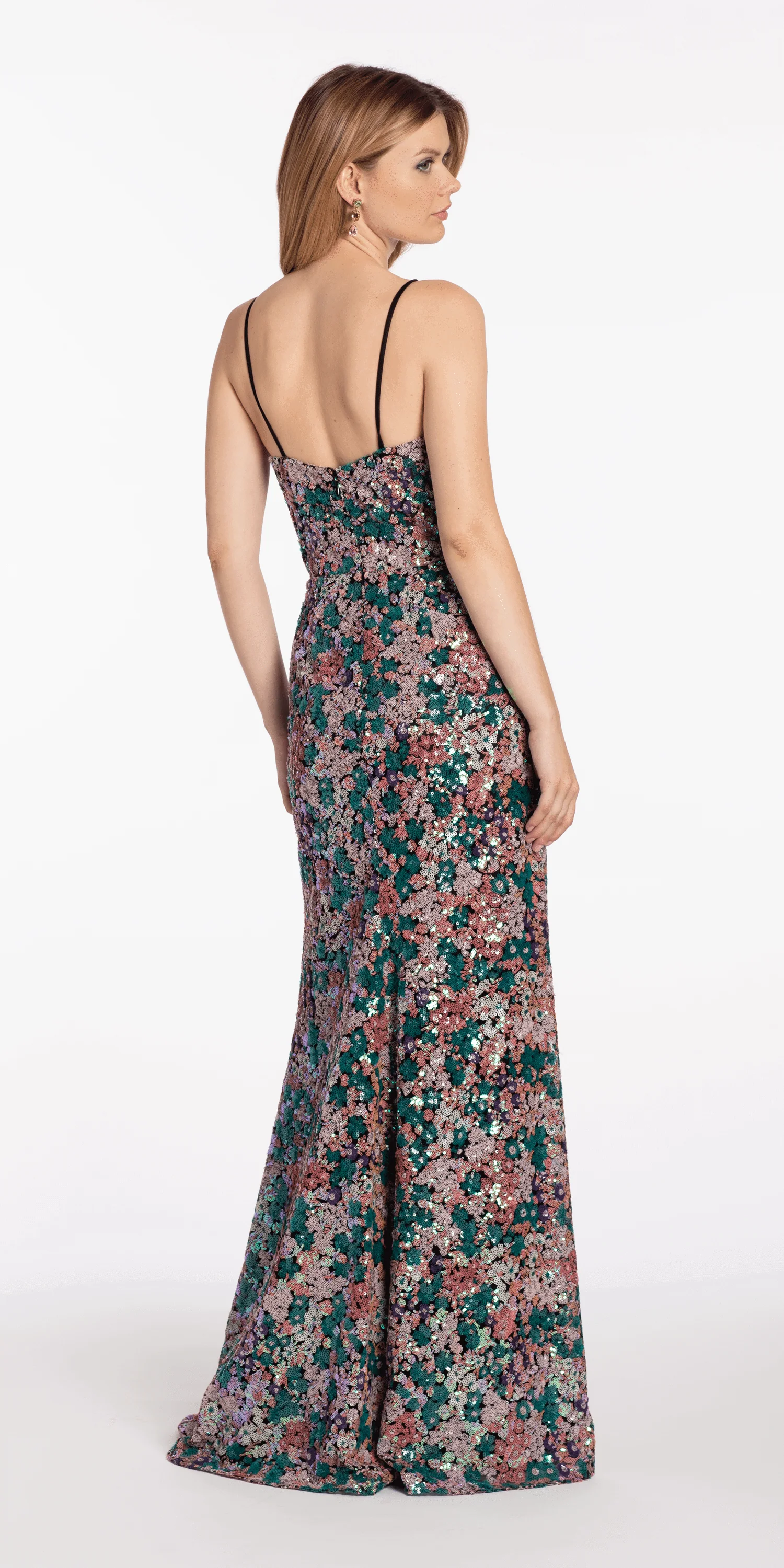 Plunge Sequin Patchwork Column Dress - Image 5