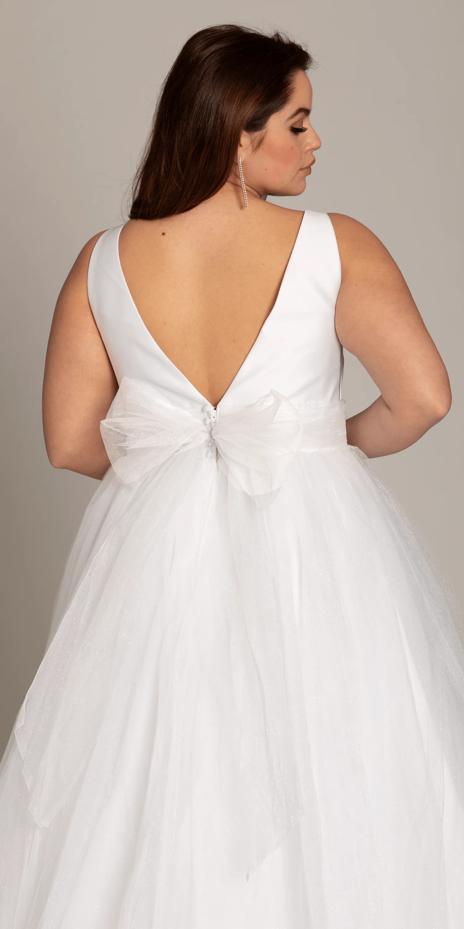 Plunging Mikado Glitter Ballgown with Bow Back - Image 3