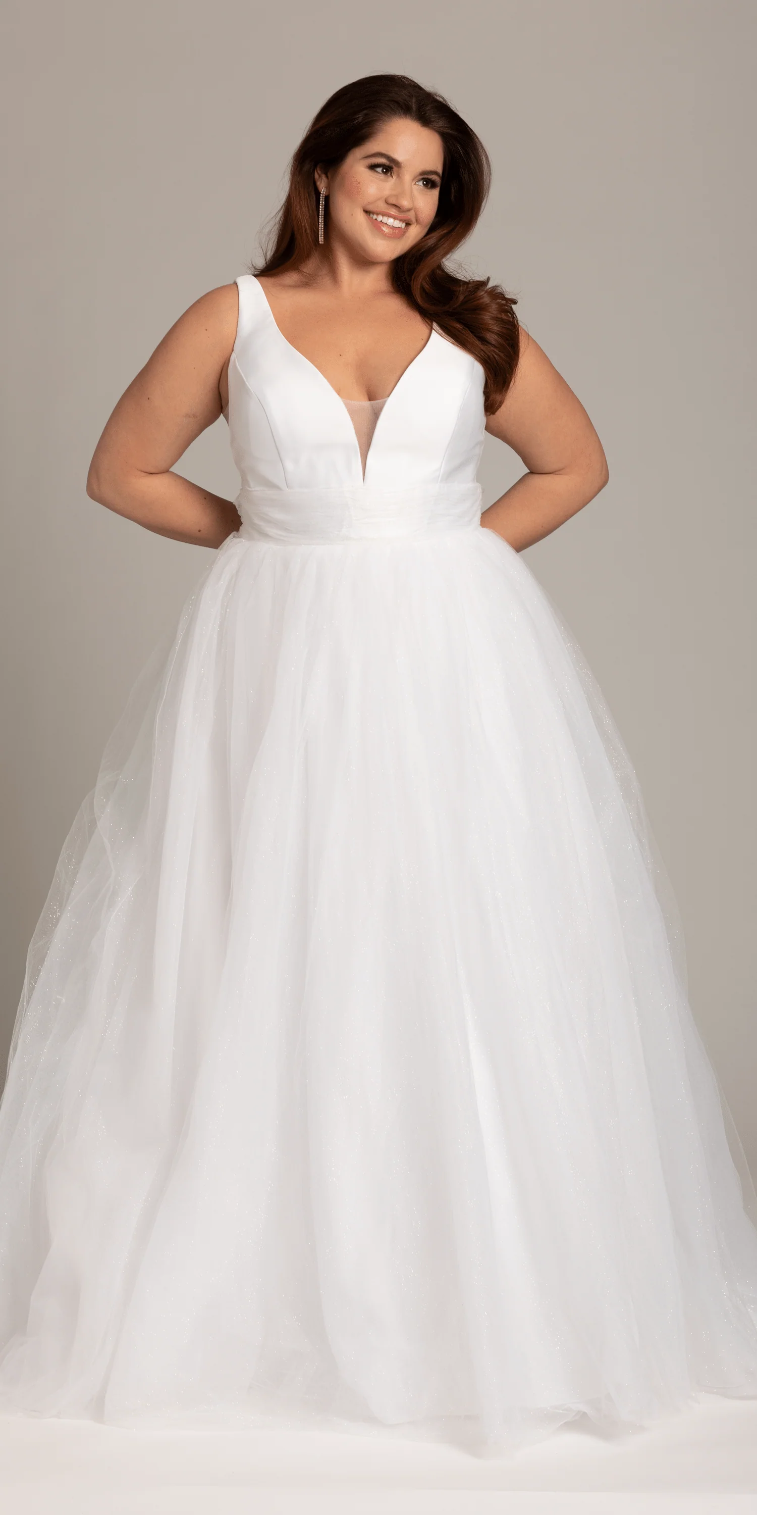 Plunging Mikado Glitter Ballgown with Bow Back - Image 4
