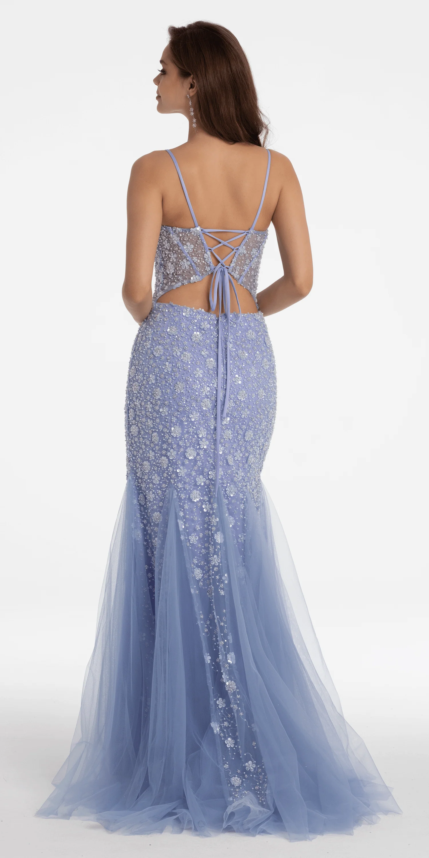 Plunging Pearl Corset Embellished Keyhole Back Dress - Image 5