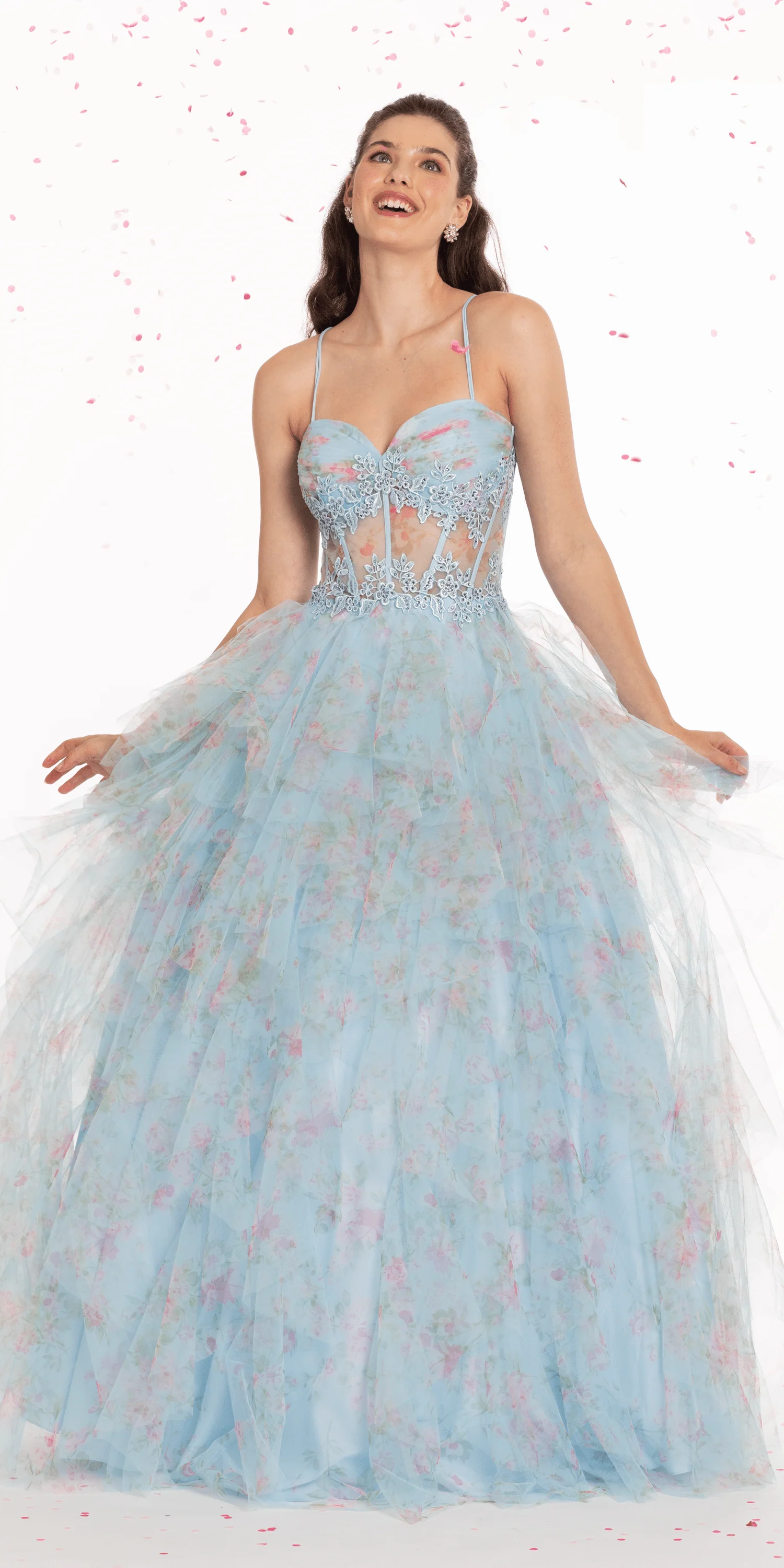 Print Sweetheart Corset Lace Up Back Ballgown - Image 3
