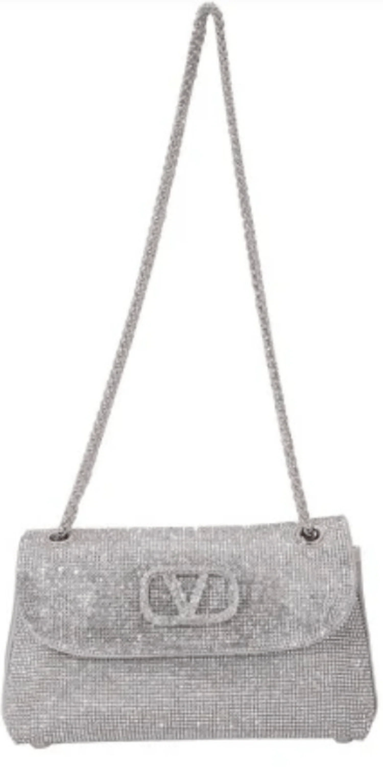 Rhinestone-1/2 Flap Handbag with Chain Link Strap