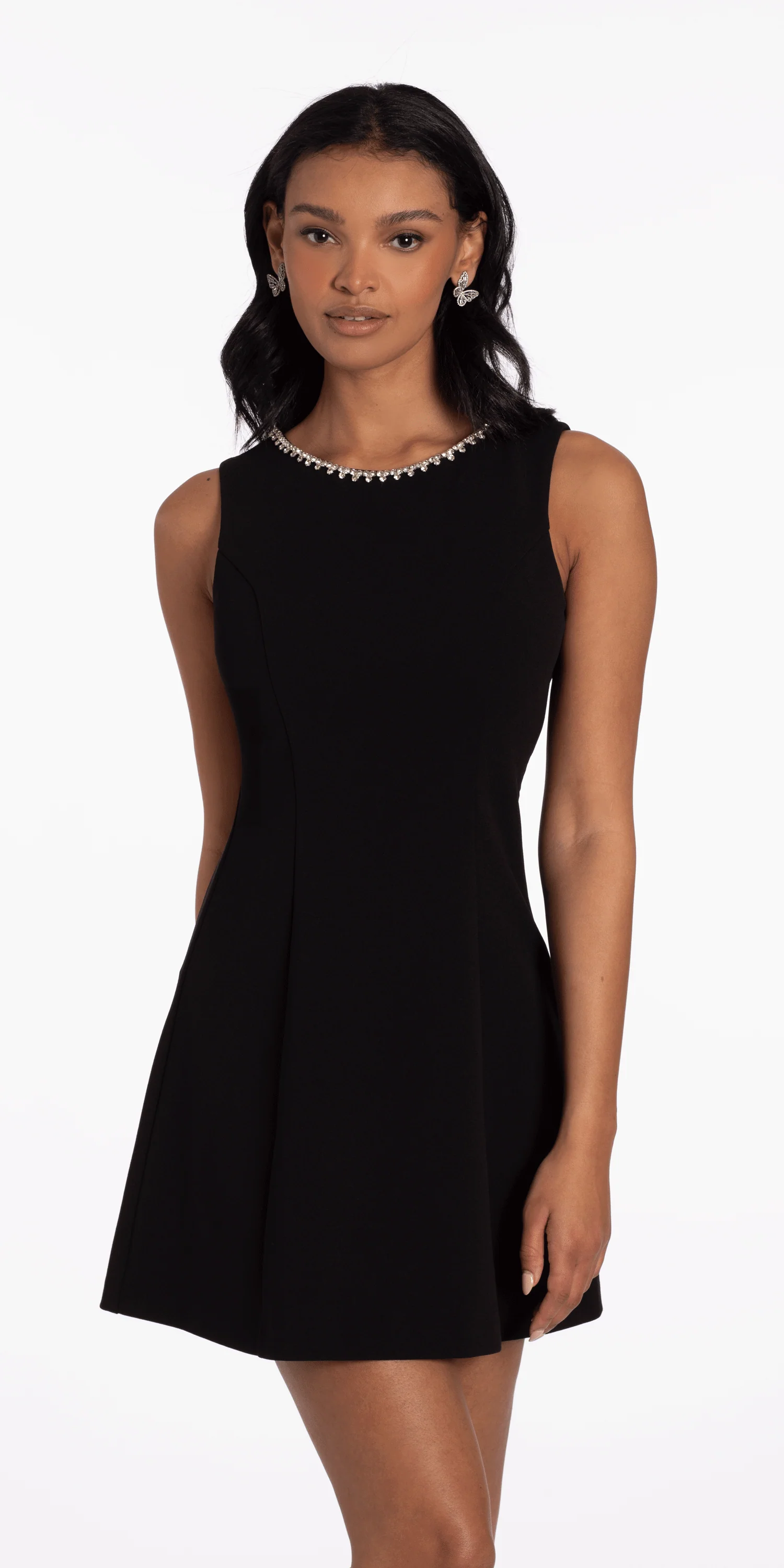 Rhinestone Open Heart Back Scuba Skater Dress - Image 3