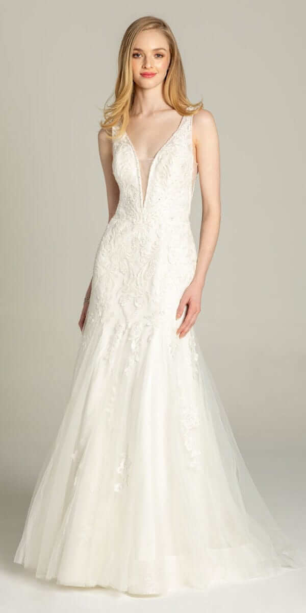 Rhinestone Studded Embroidered Plunging Glitter Trumpet Dress - Image 4