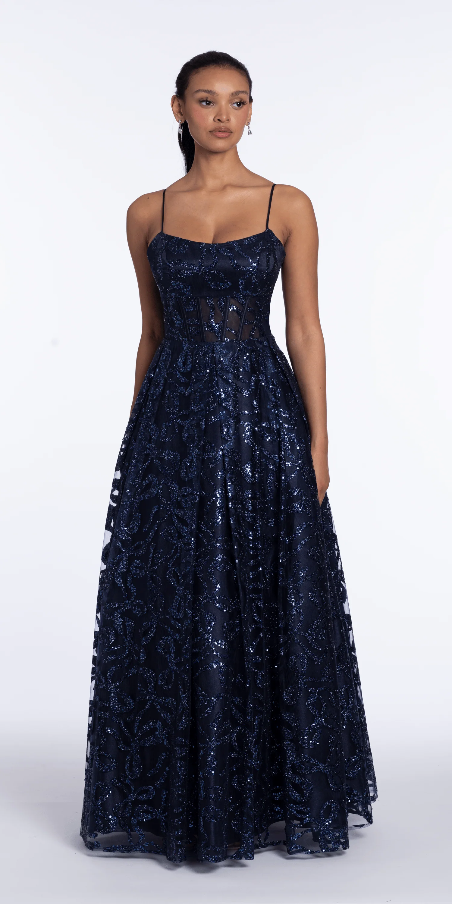 Ribbon Sequin Square Neck Corset Ballgown