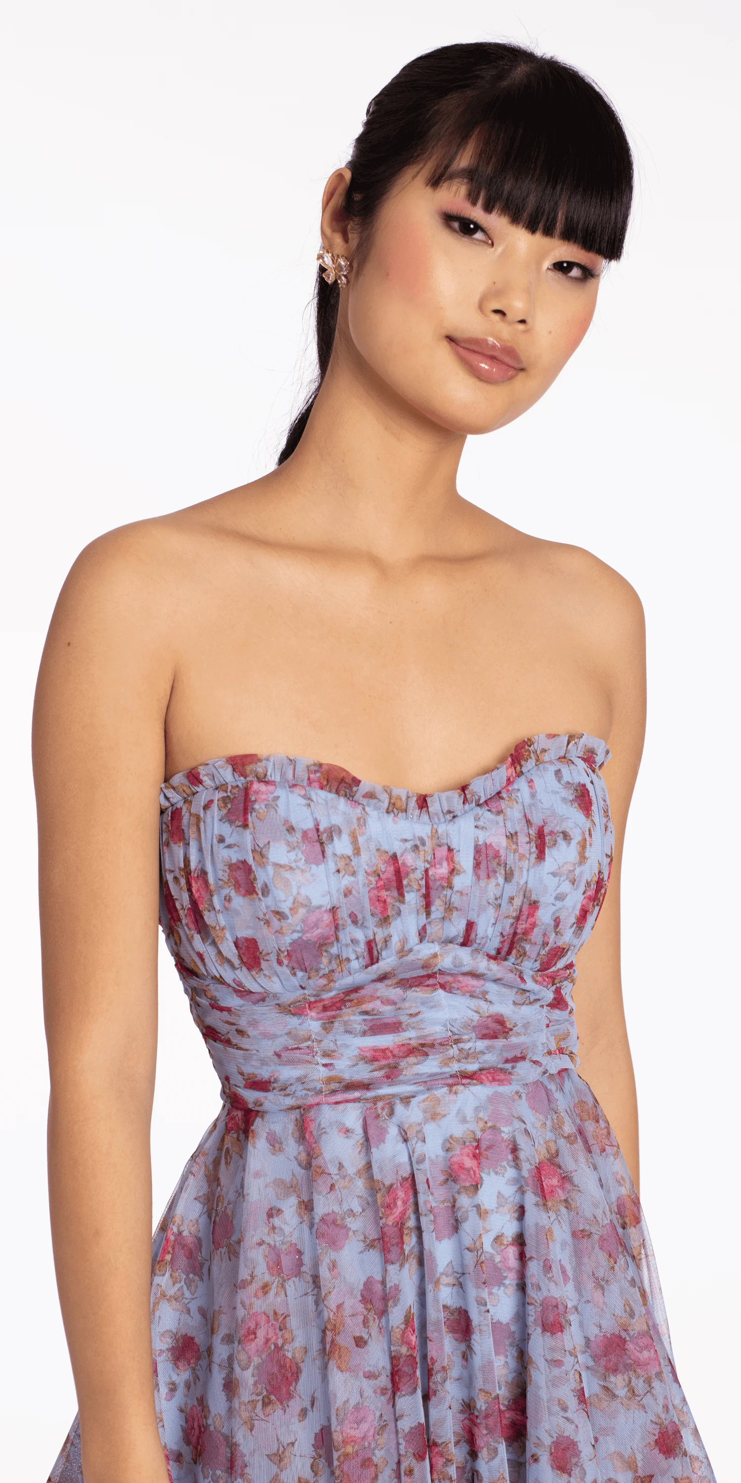 Rose Print Scallop Neck Fit and Flare Dress - Image 2