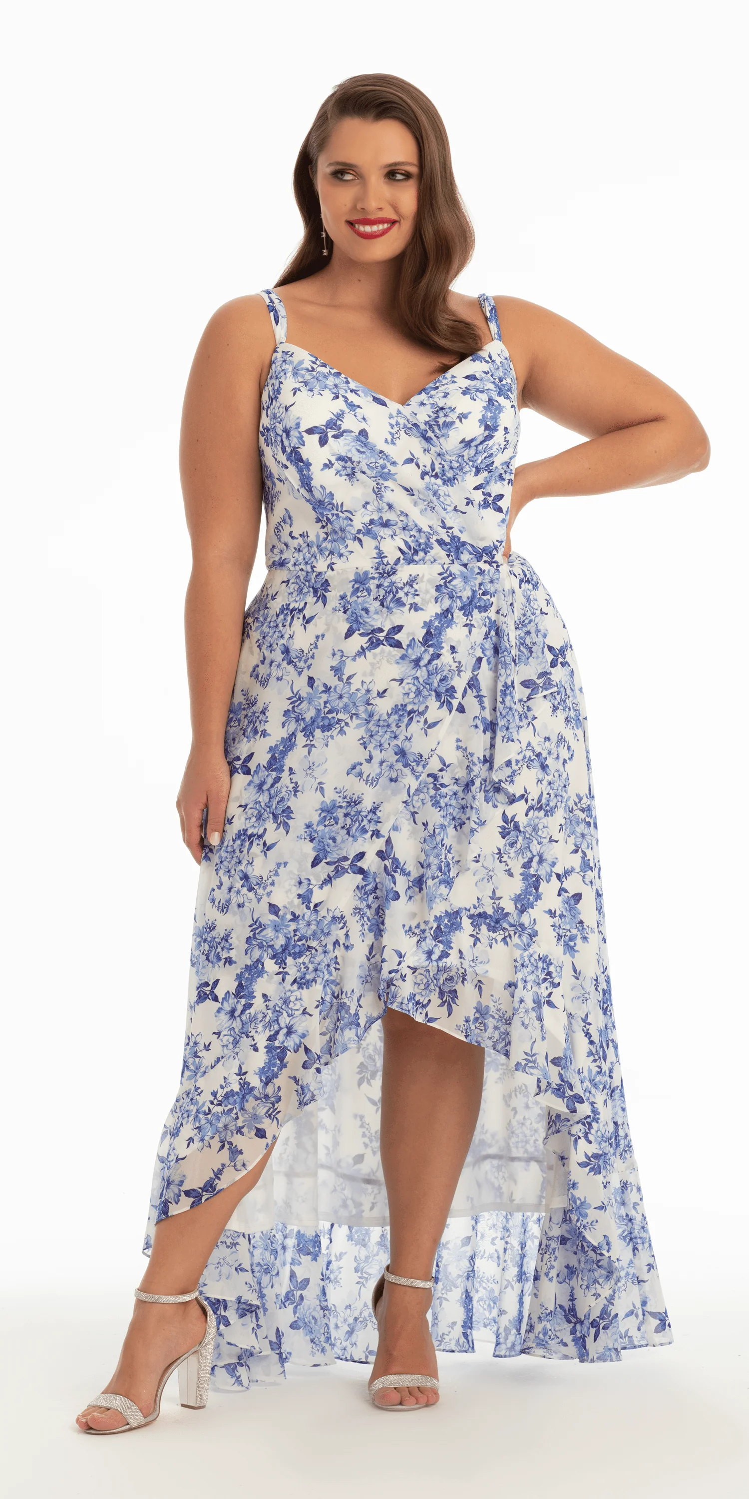Ruffle High-Low Chiffon Floral Print Dress - Image 6