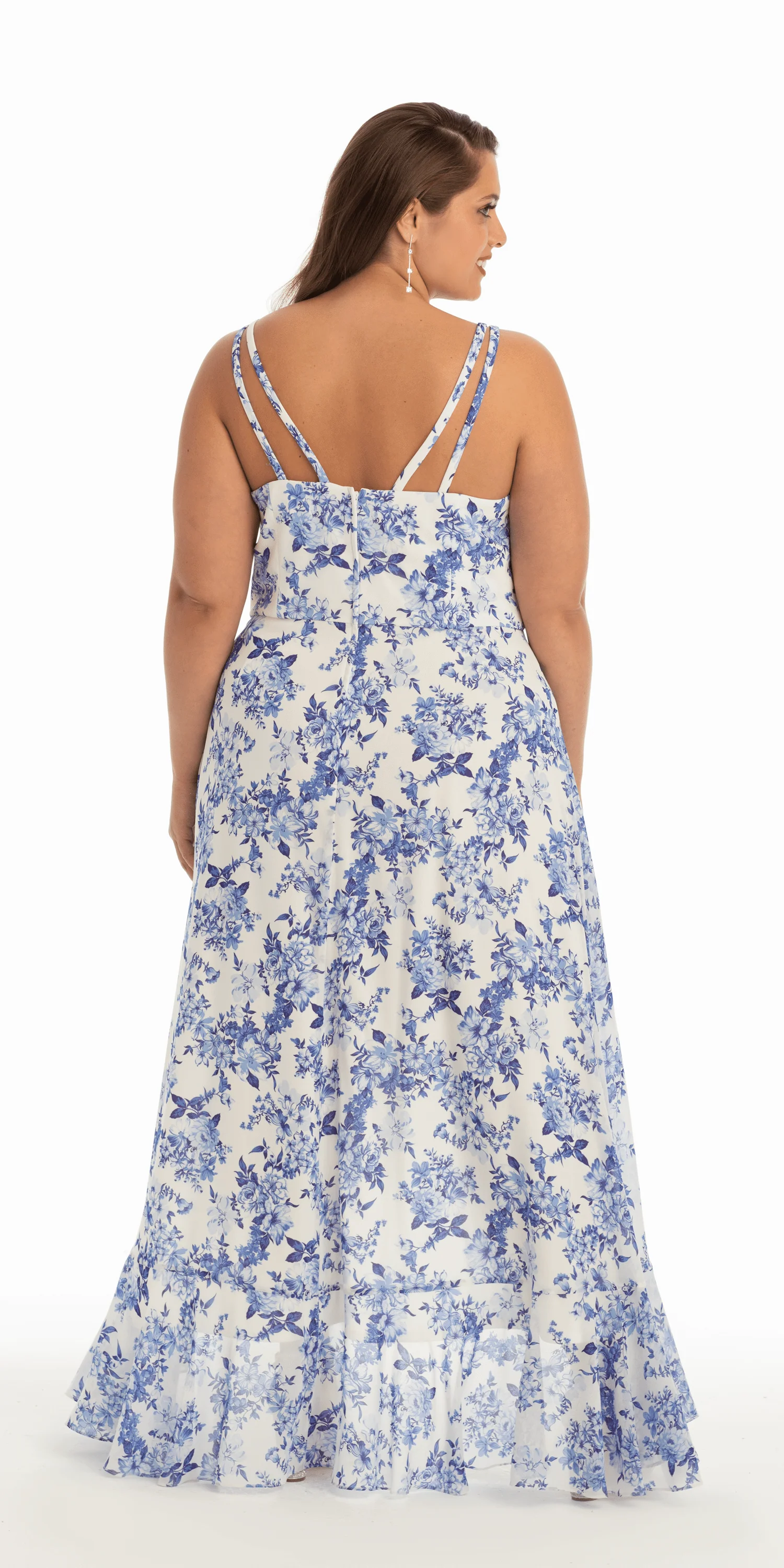 Ruffle High-Low Chiffon Floral Print Dress - Image 8