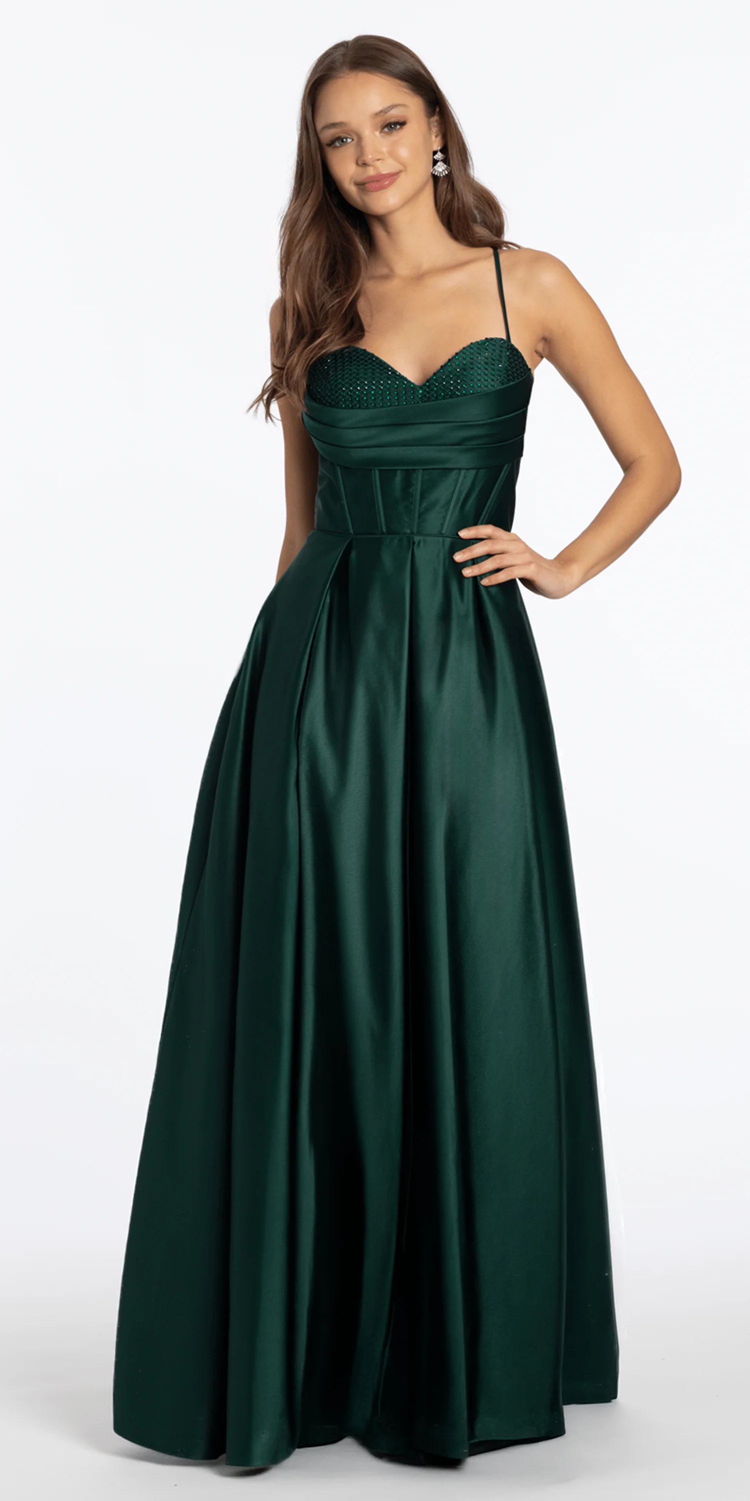 Satin Beaded Drape Corset Ballgown with Side Pockets - Image 2