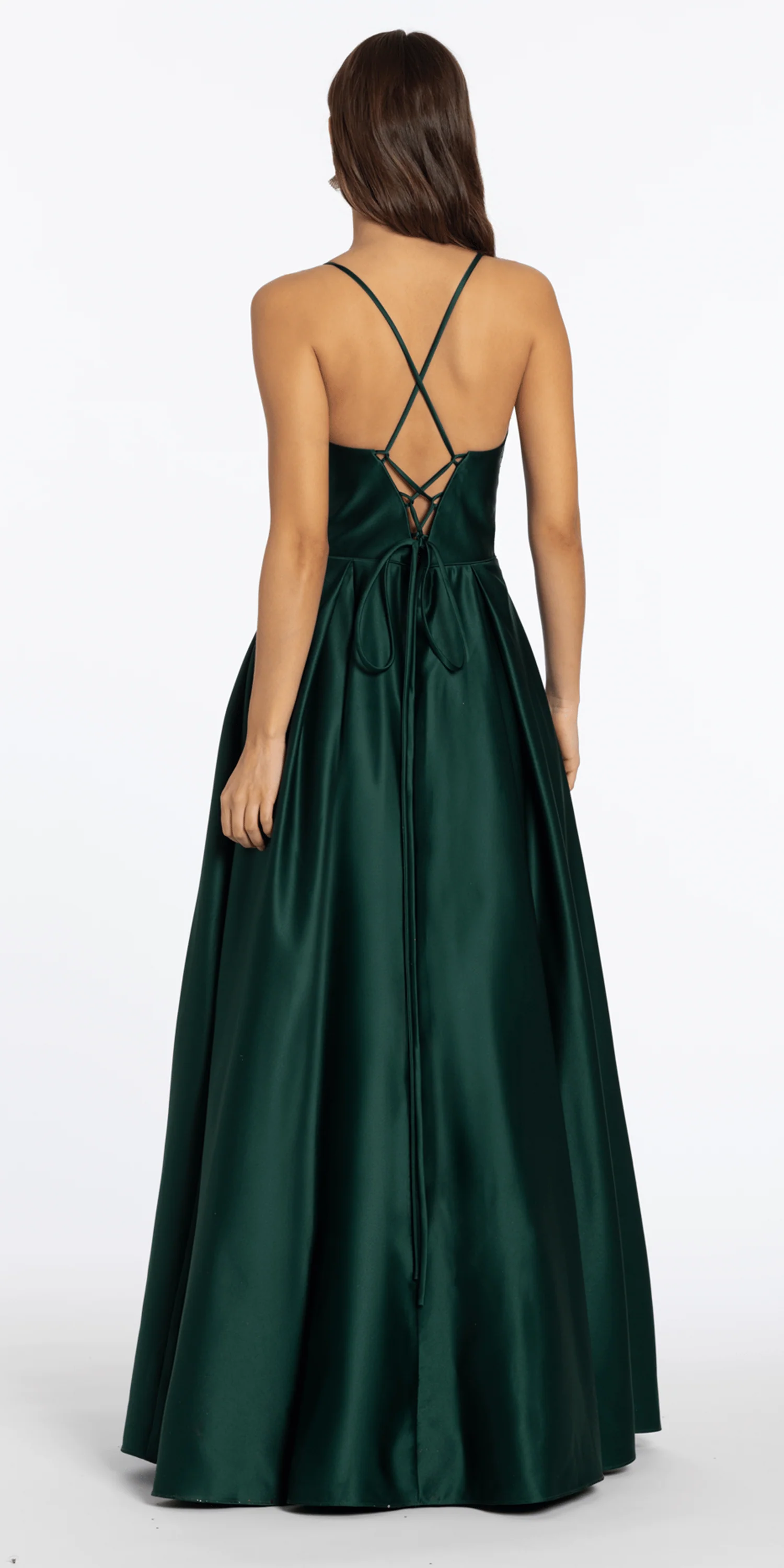 Satin Beaded Drape Corset Ballgown with Side Pockets - Image 4