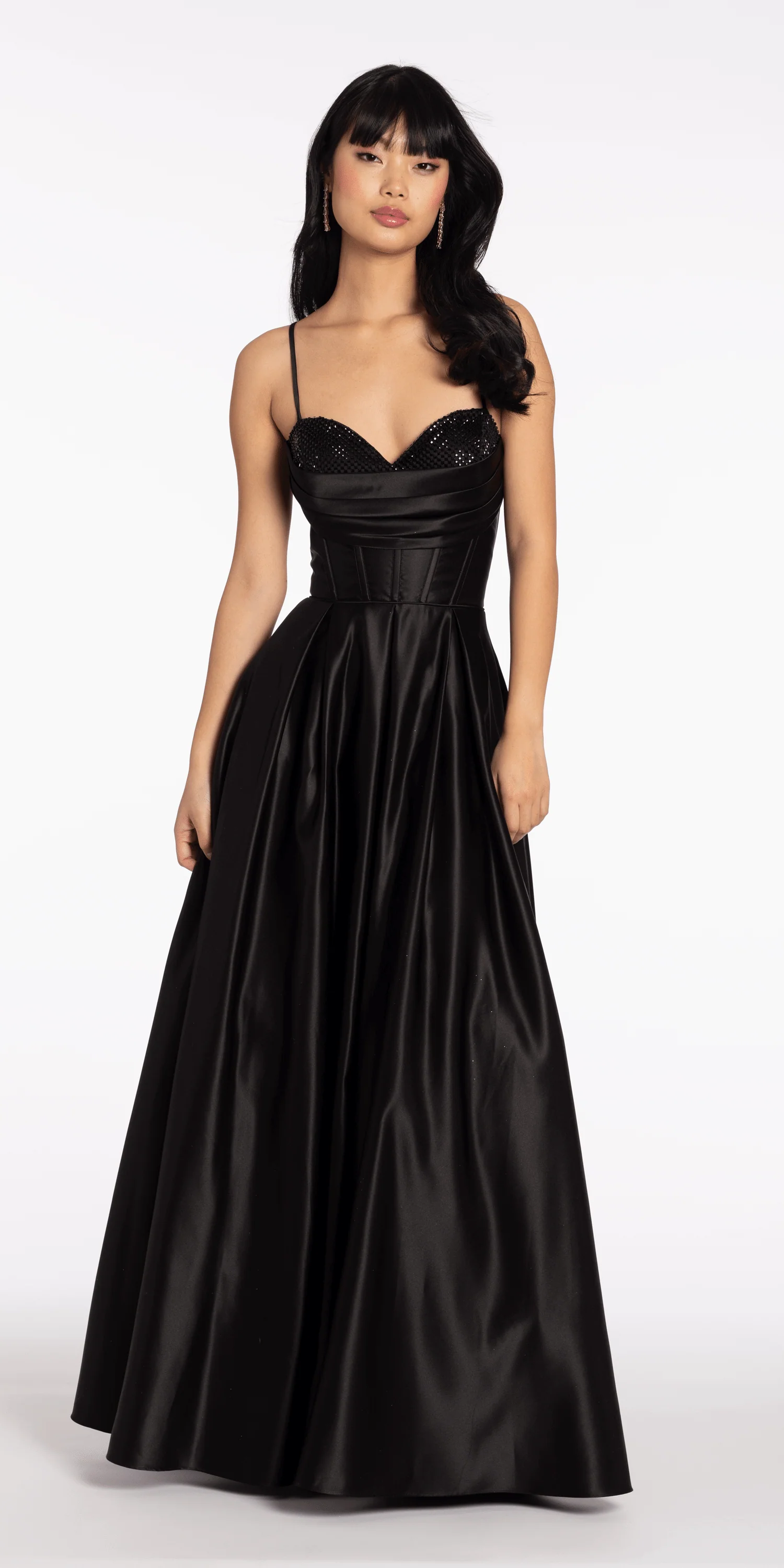 Satin Beaded Drape Corset Ballgown with Side Pockets - Image 6
