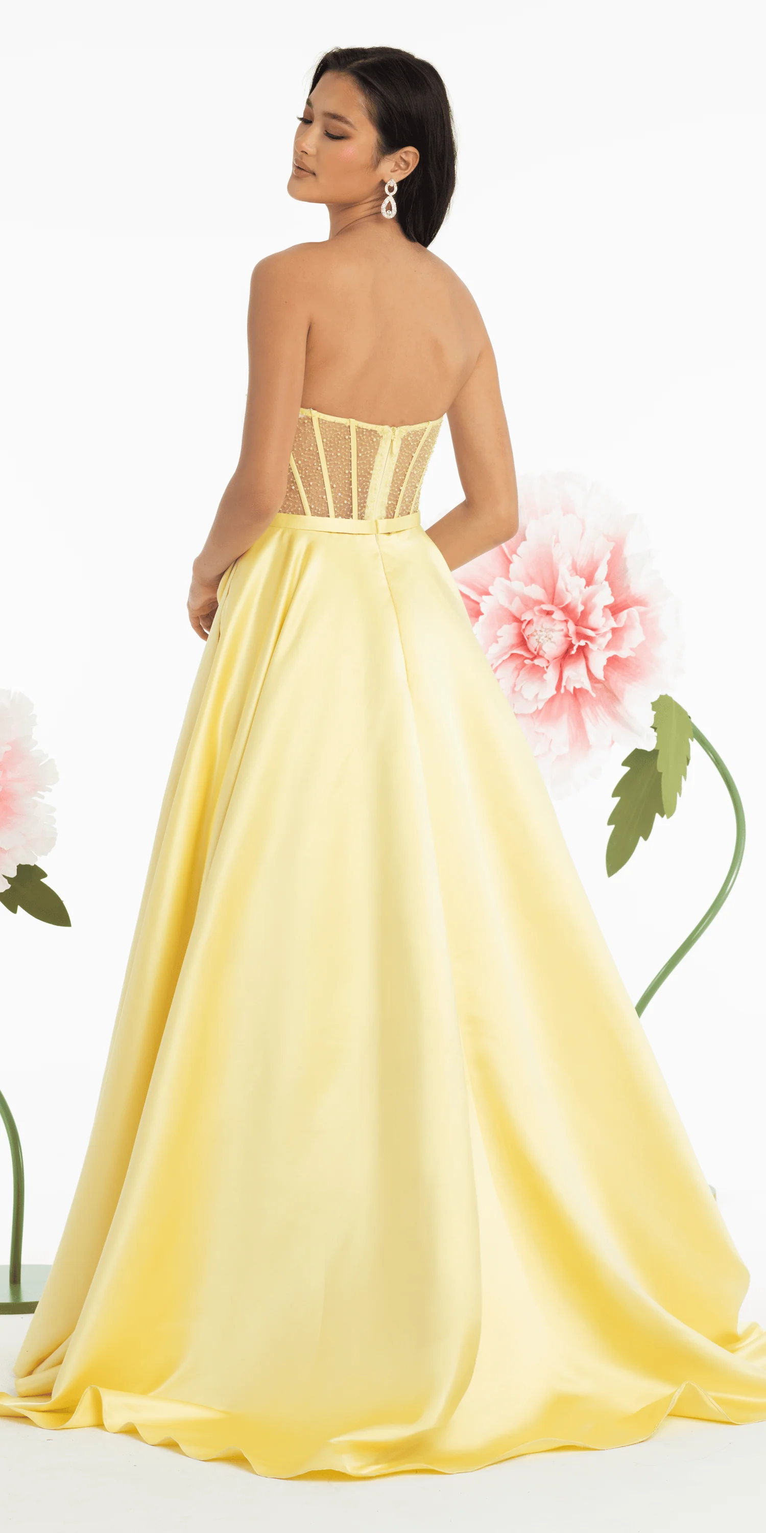 Satin Beaded Bow Corset Ballgown with Pockets - Image 3