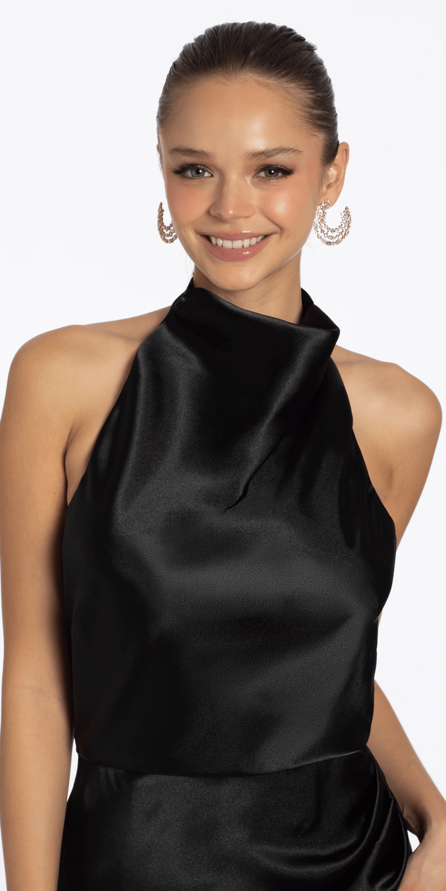 Satin Cowl Neck Halter Column Dress with Side Ruching - Image 2