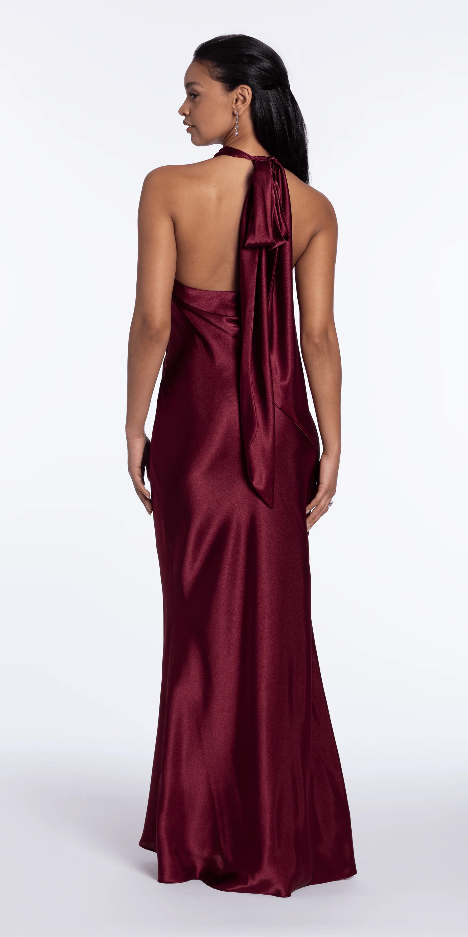 Satin Tie Back Halter Column Dress - Image 13