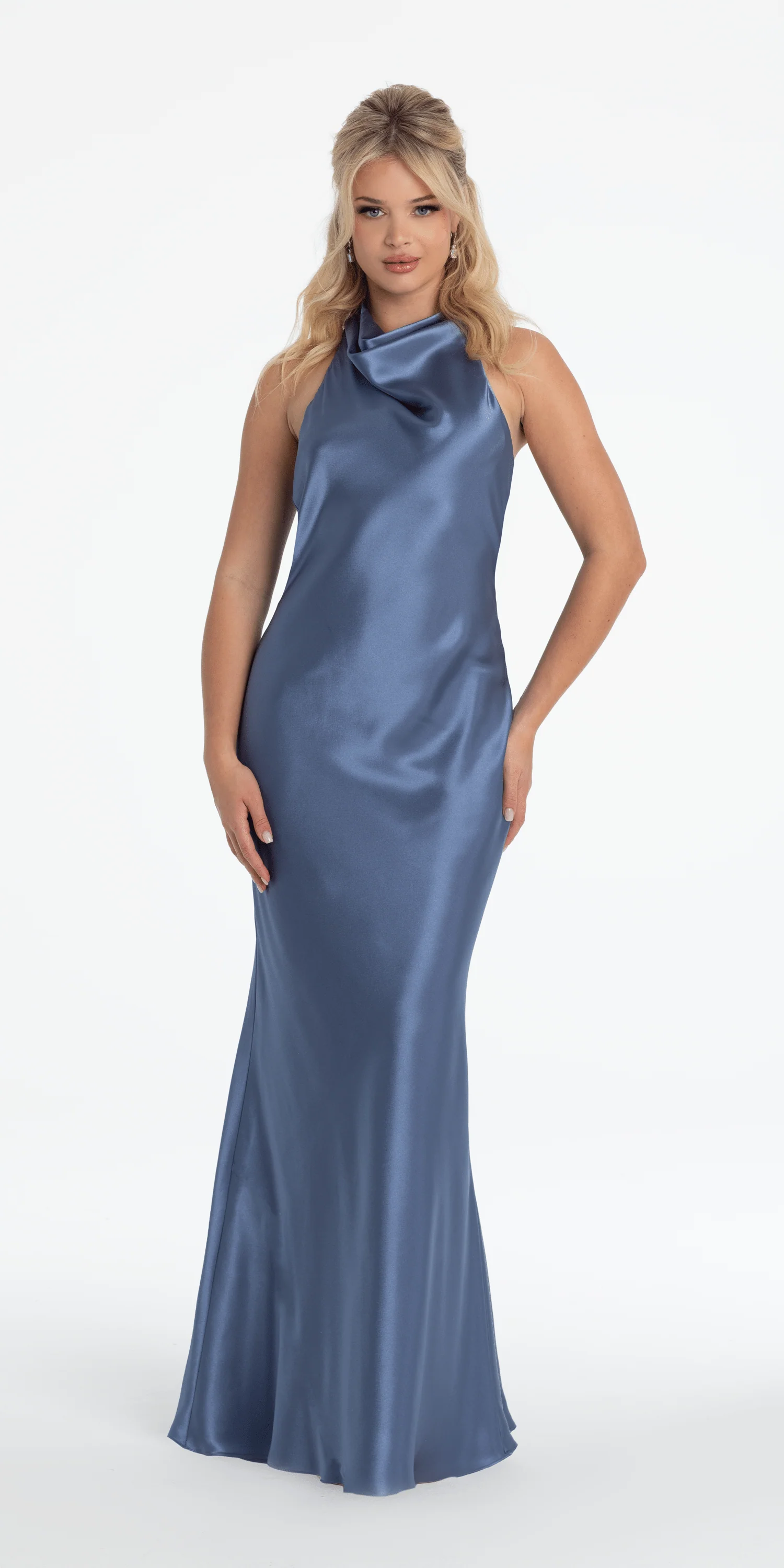 Satin Tie Back Halter Column Dress - Image 20