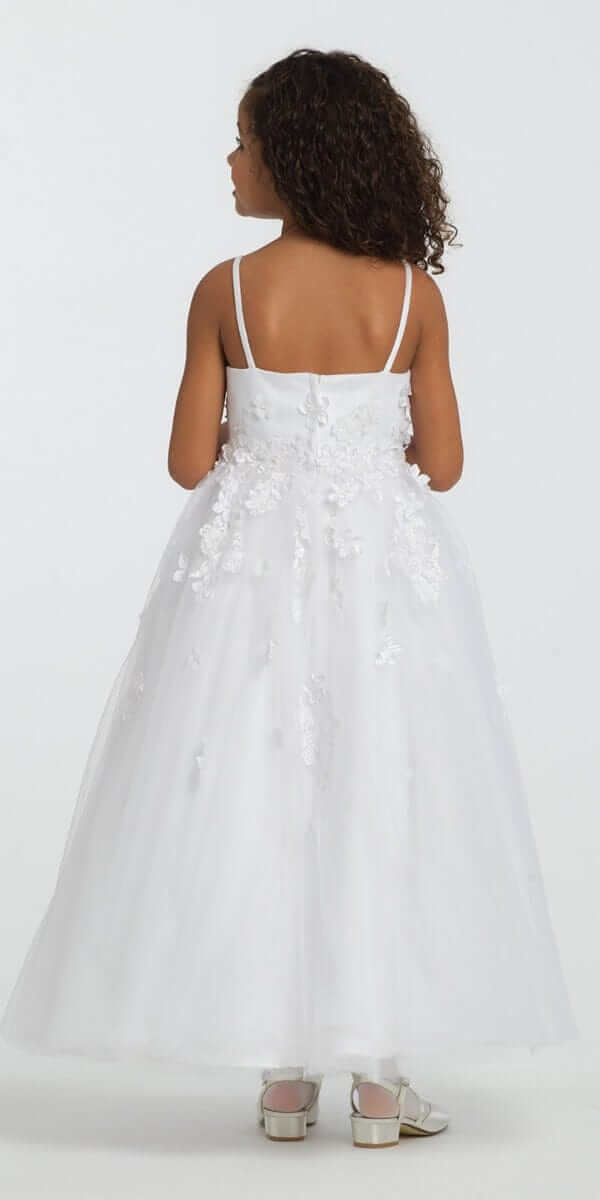 Satin Floral Applique Fit and Flare Flower Girl Dress - Image 4