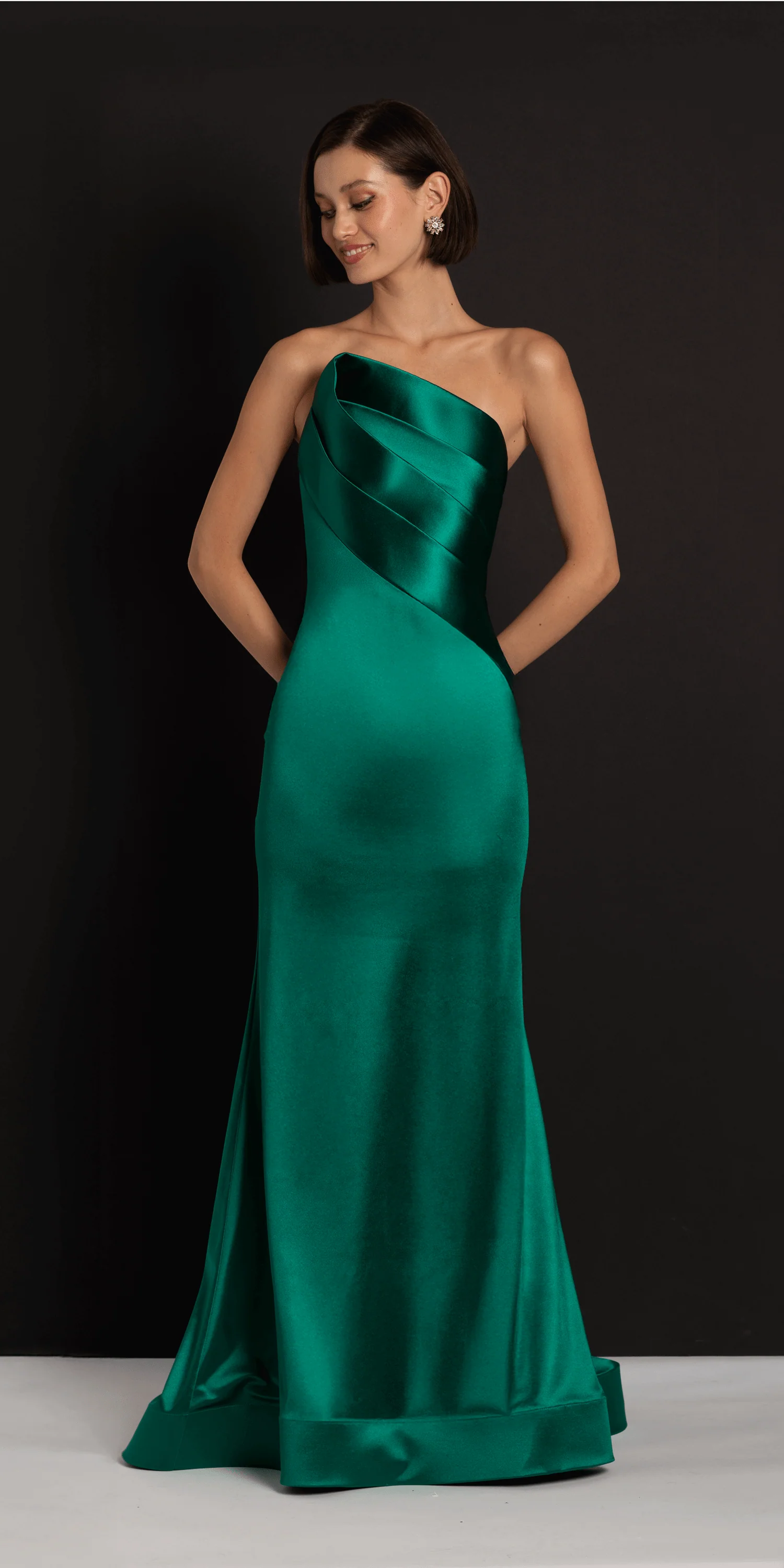 Satin Pleated Strapless Trumpet Dress with Sweep Train - Image 4