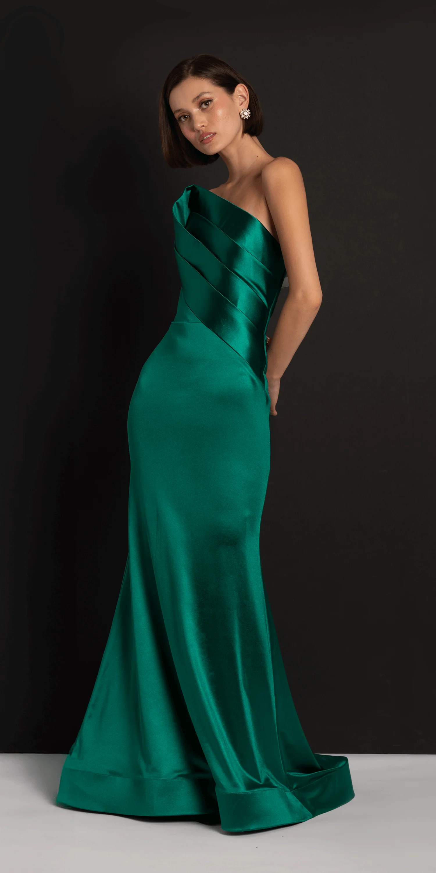 Satin Pleated Strapless Trumpet Dress with Sweep Train - Image 5