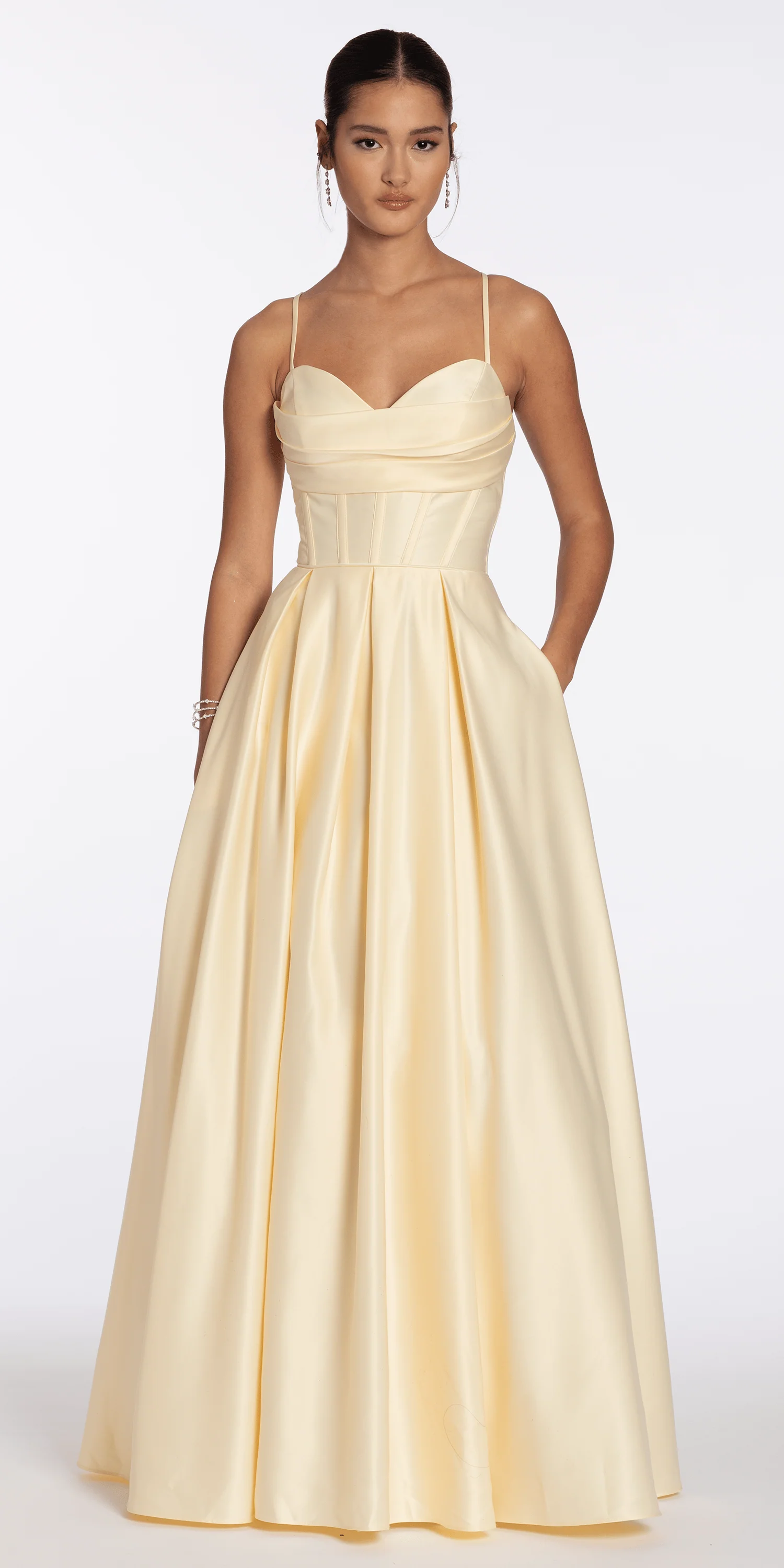 Satin Pleated Sweetheart Lace Up Ballgown with Pockets