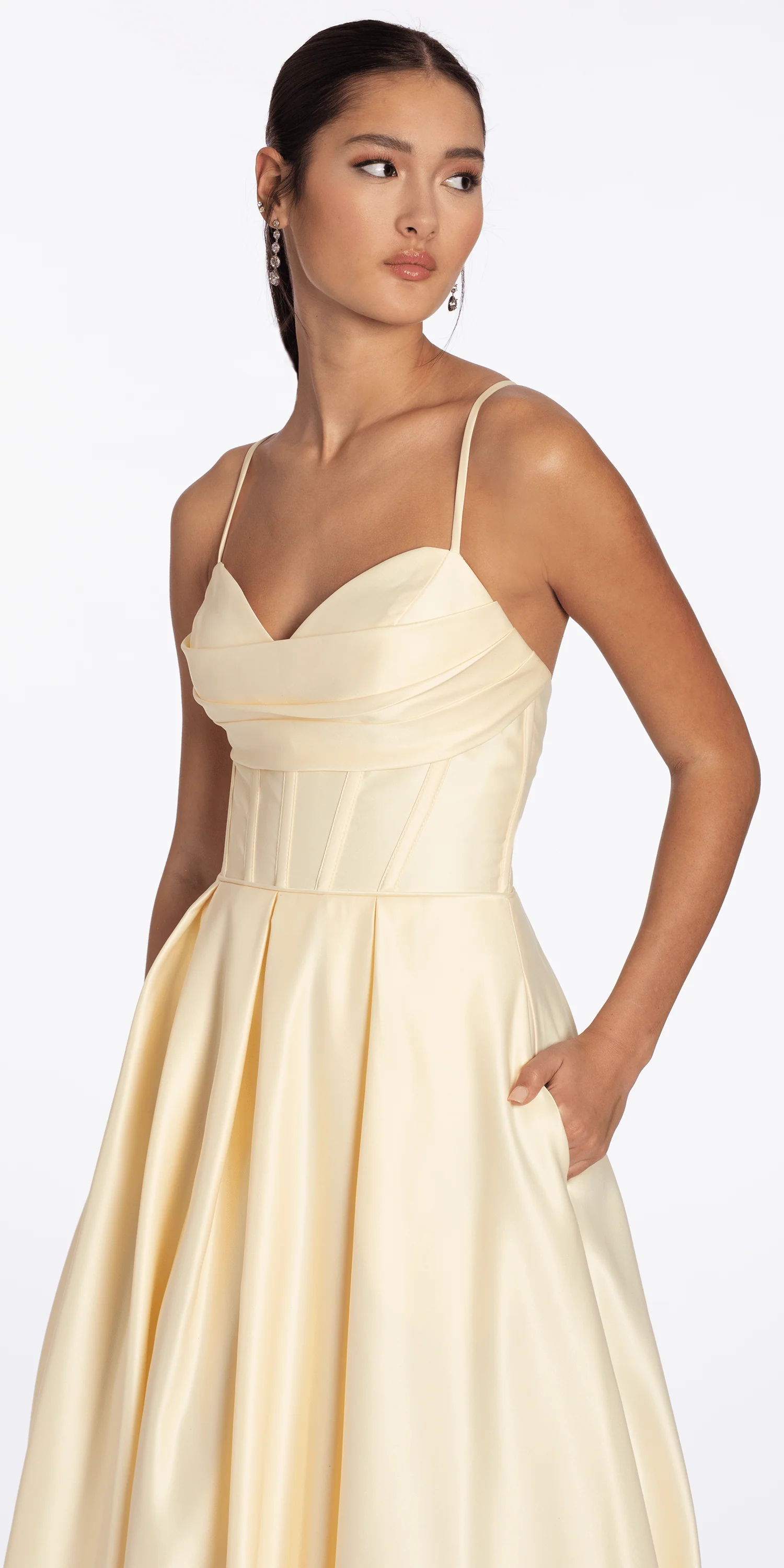 Satin Pleated Sweetheart Lace Up Ballgown with Pockets - Image 2