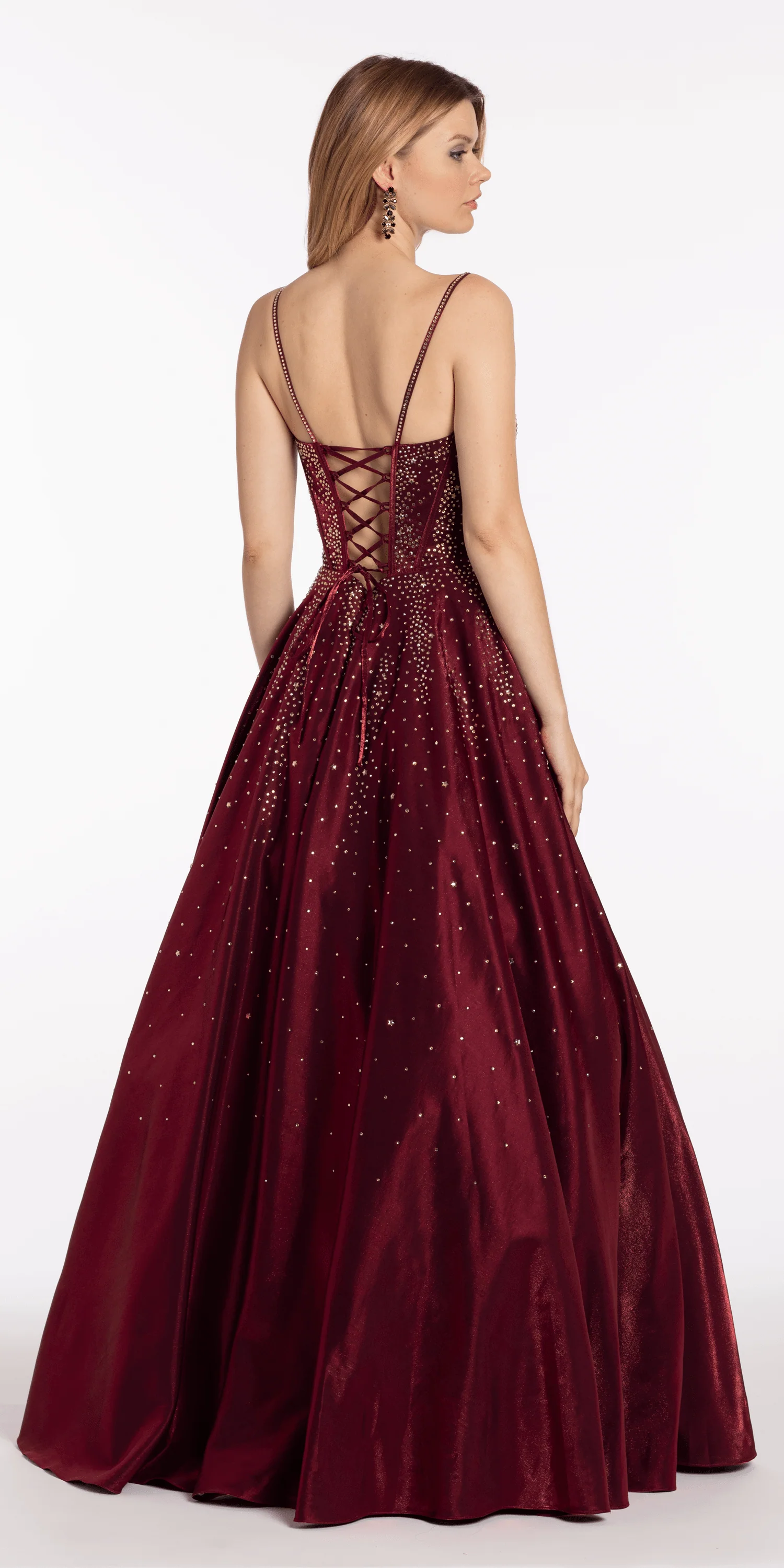 Satin Plunge Corset Ballgown with Heat Set Stones - Image 5
