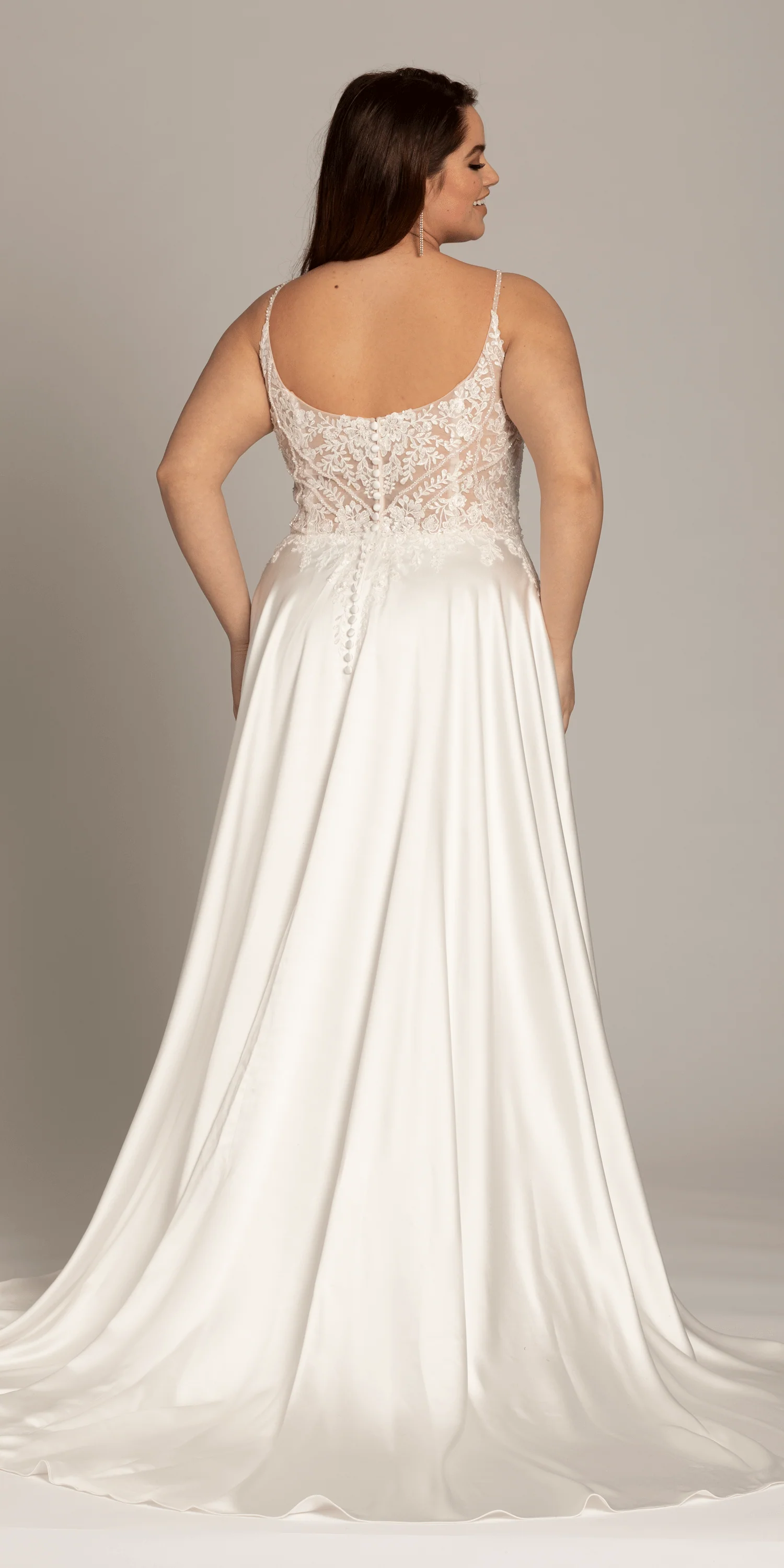 Satin Plunging A Line Dress with Leaf Beading Detail - Image 4