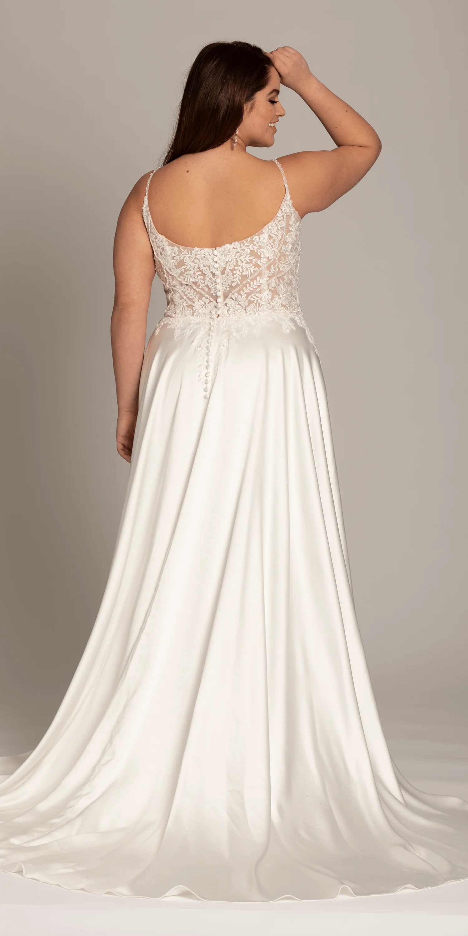 Satin Plunging A Line Dress with Leaf Beading Detail - Image 5