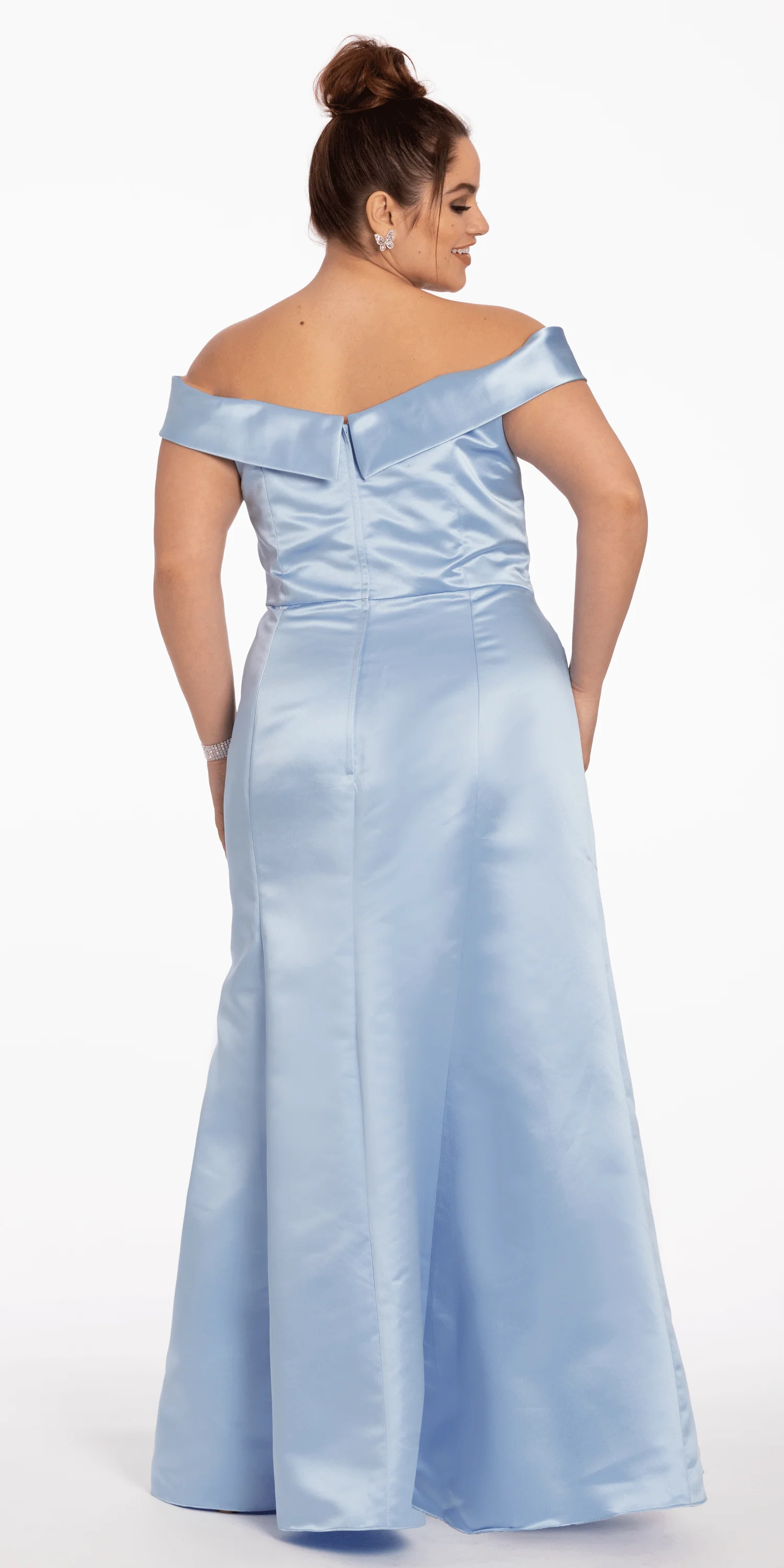 Satin Side Gather Off the Shoulder Dress - Image 4