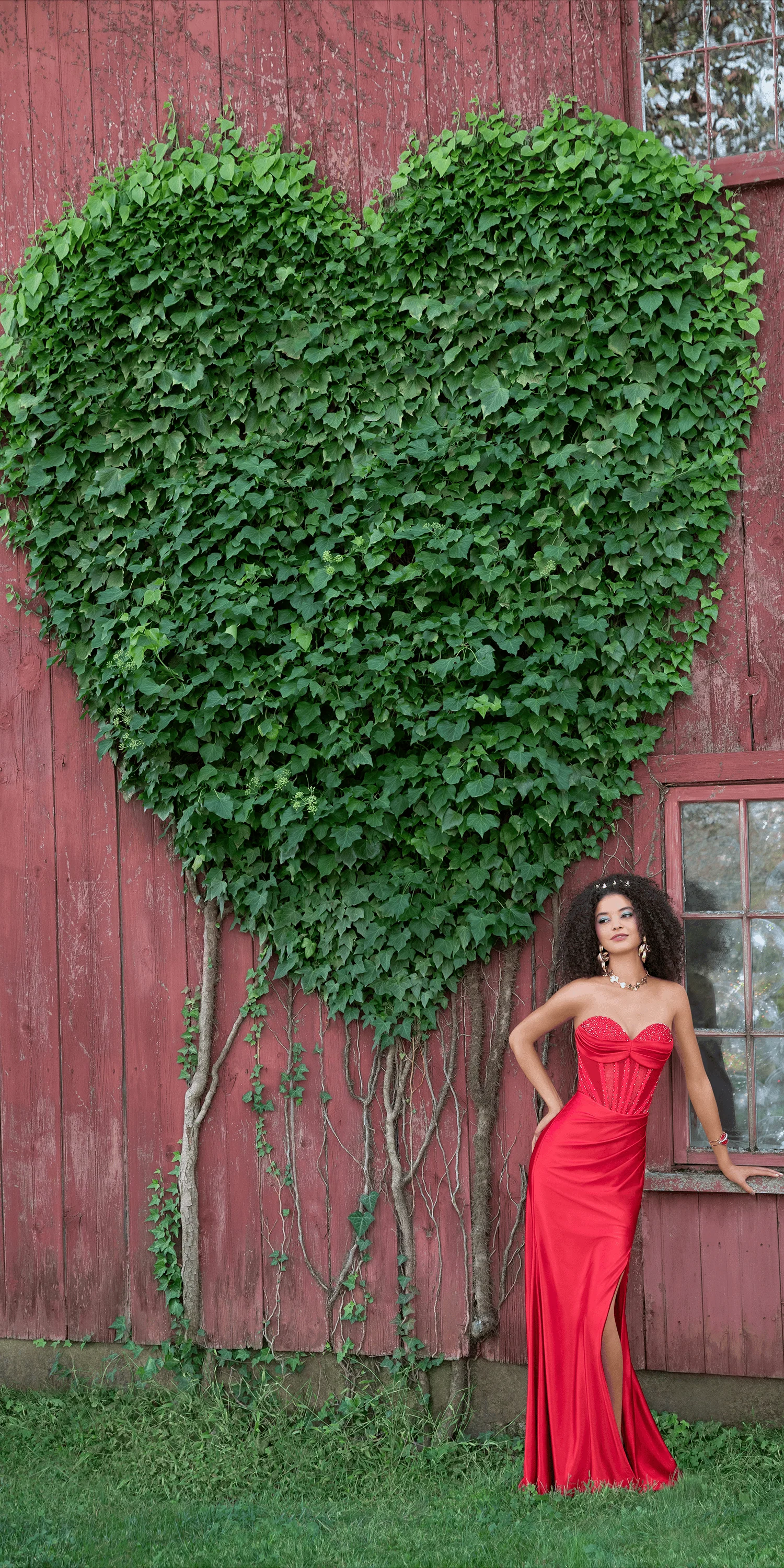 Satin Stone Encrusted Strapless Sweetheart Corset Column Dress with Side Ruching - Image 2