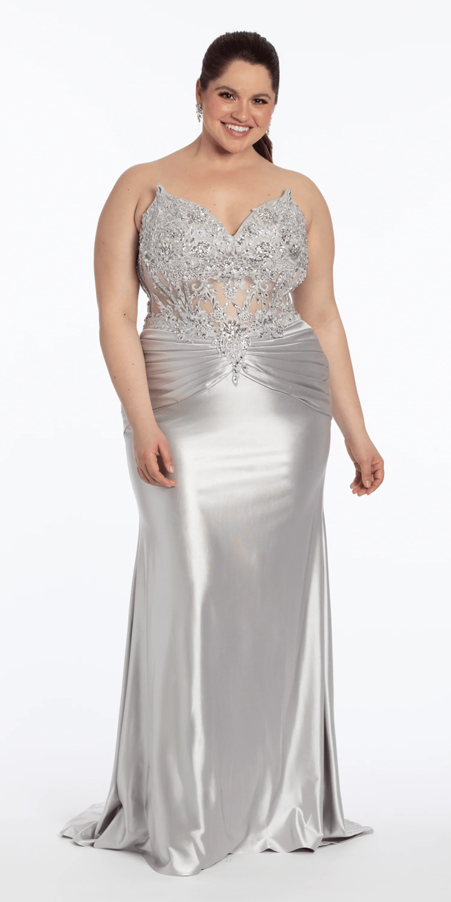 Satin Strapless Sweetheart Embroidered Corset Column Dress