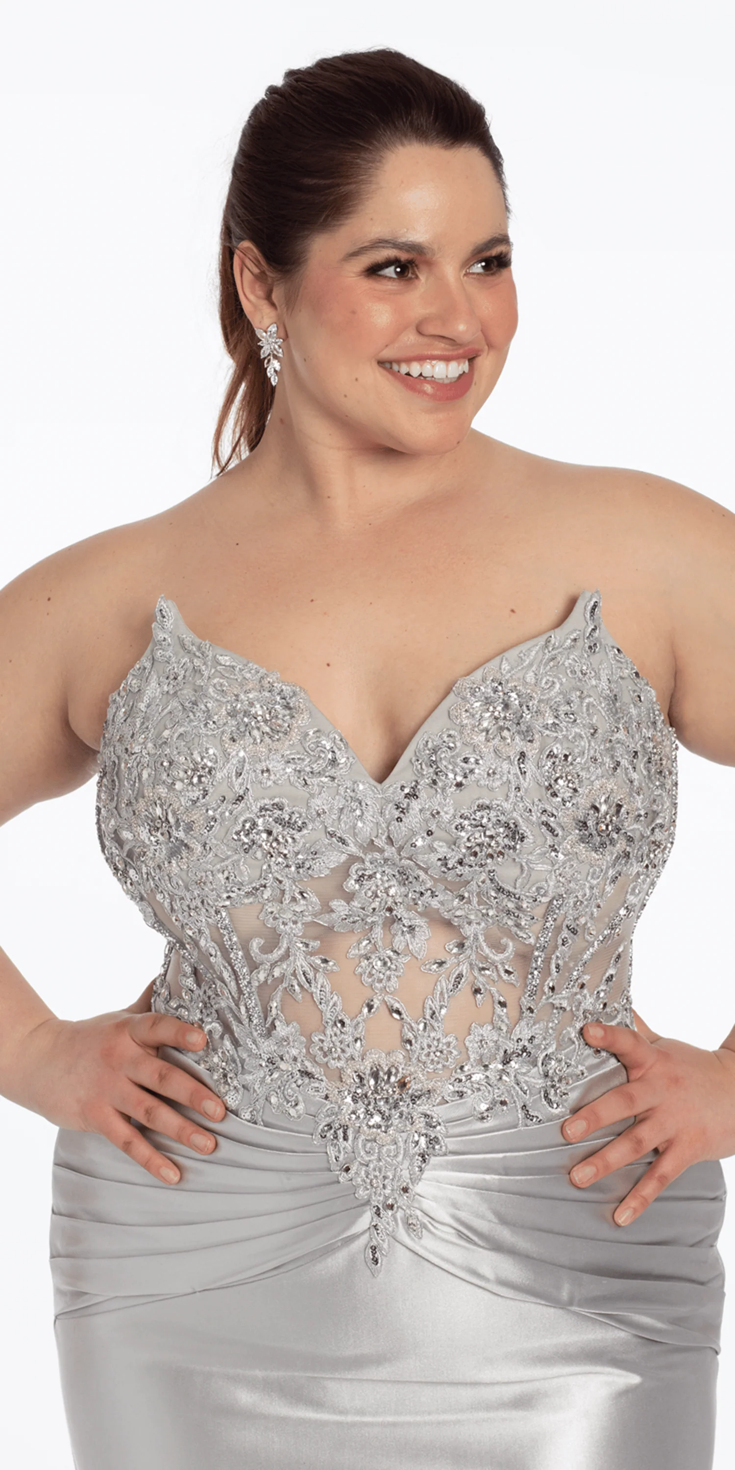 Satin Strapless Sweetheart Embroidered Corset Column Dress - Image 2