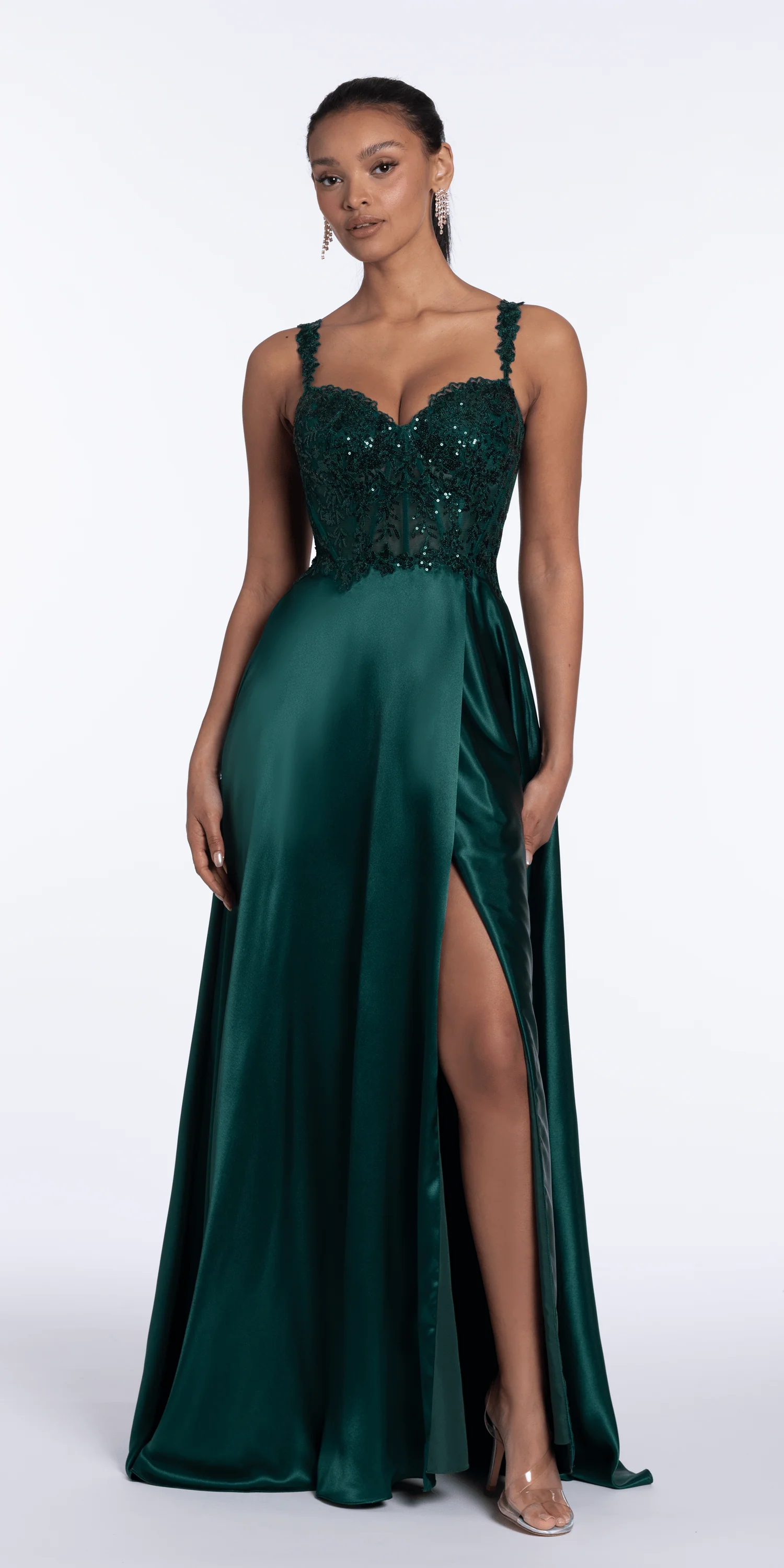 Satin Sequin Sweetheart Corset A Line Dress