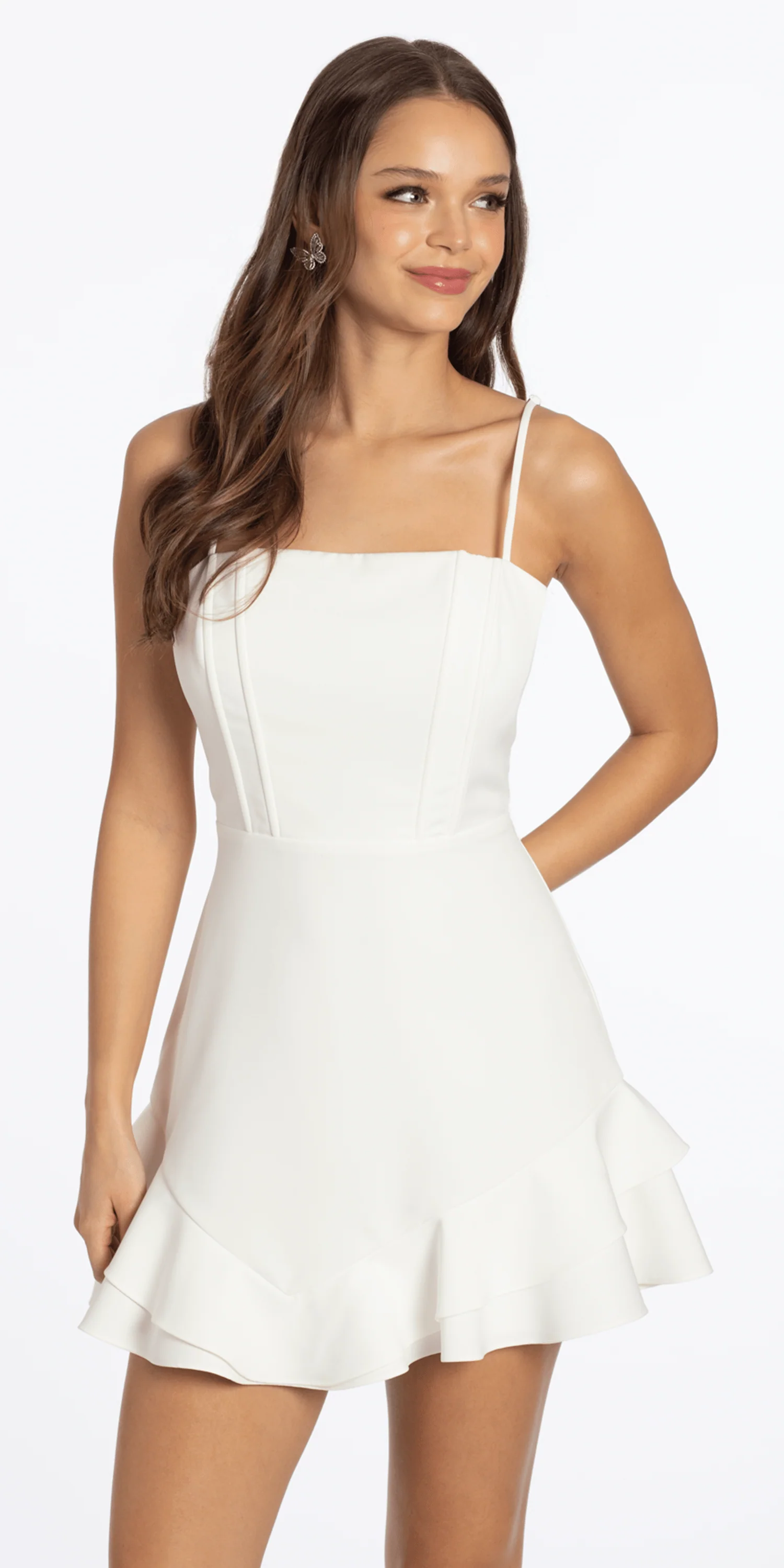 Satin Tie Back Crepe Dress with Asymmetrical Tiered Hem Dress - Image 4