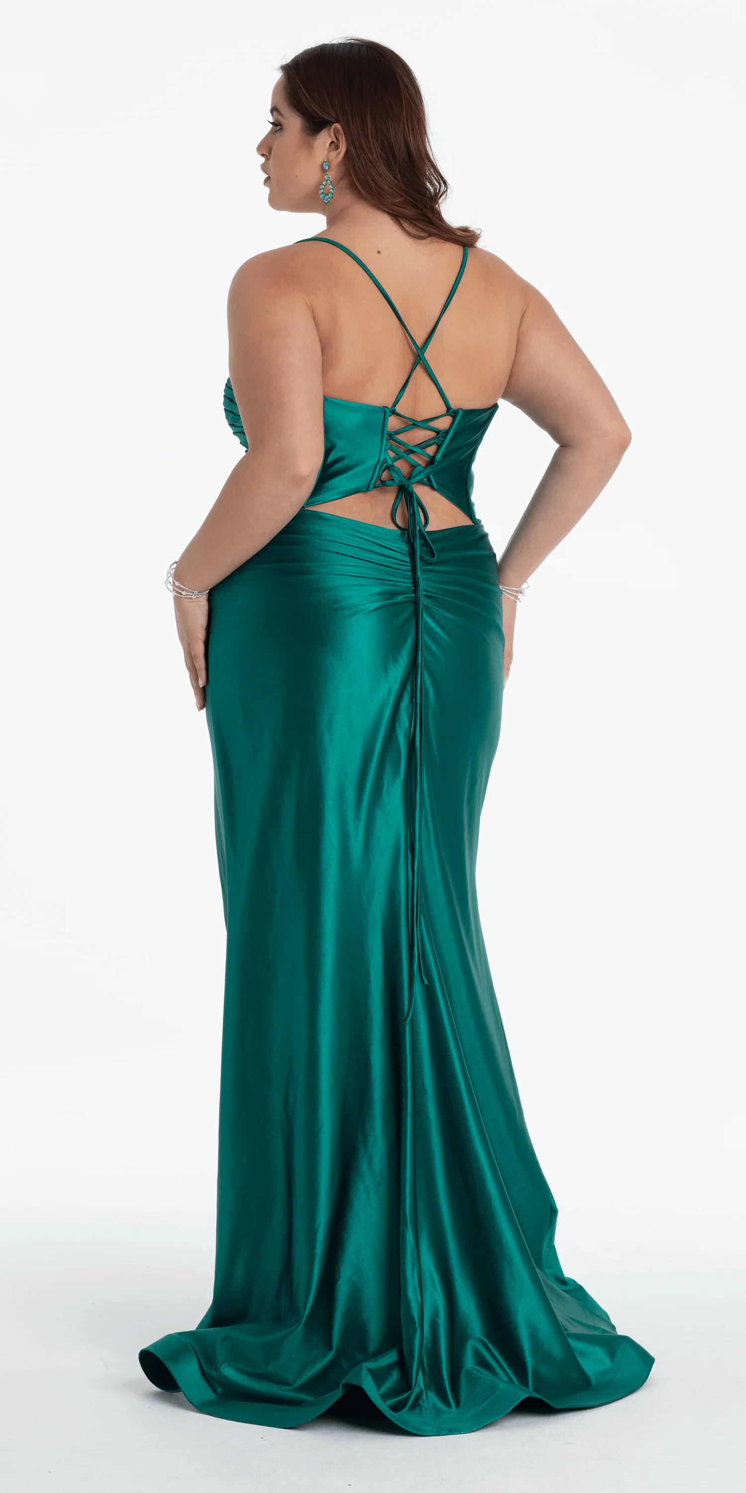 Foil Satin Twist Bodice Corset Column Dress with Side Slit - Image 13