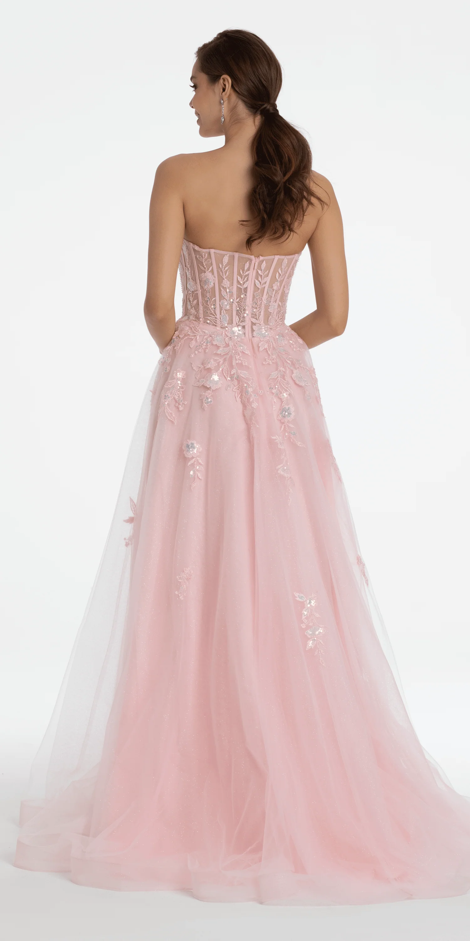 Sequin Applique Corset Plunge Tulle Ballgown - Image 4