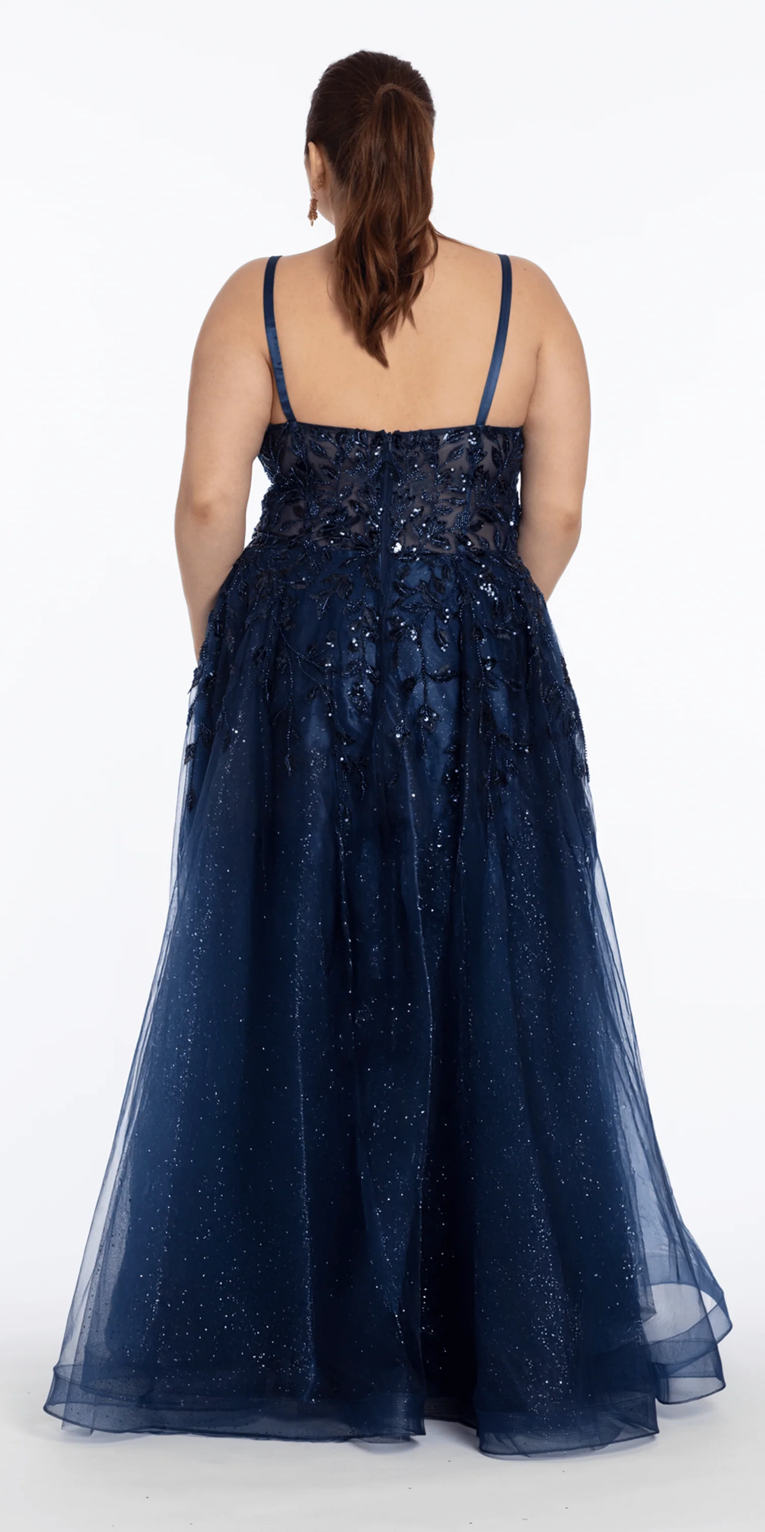 Sequin Embellished Plunge Glitter Tulle Ballgown - Image 8