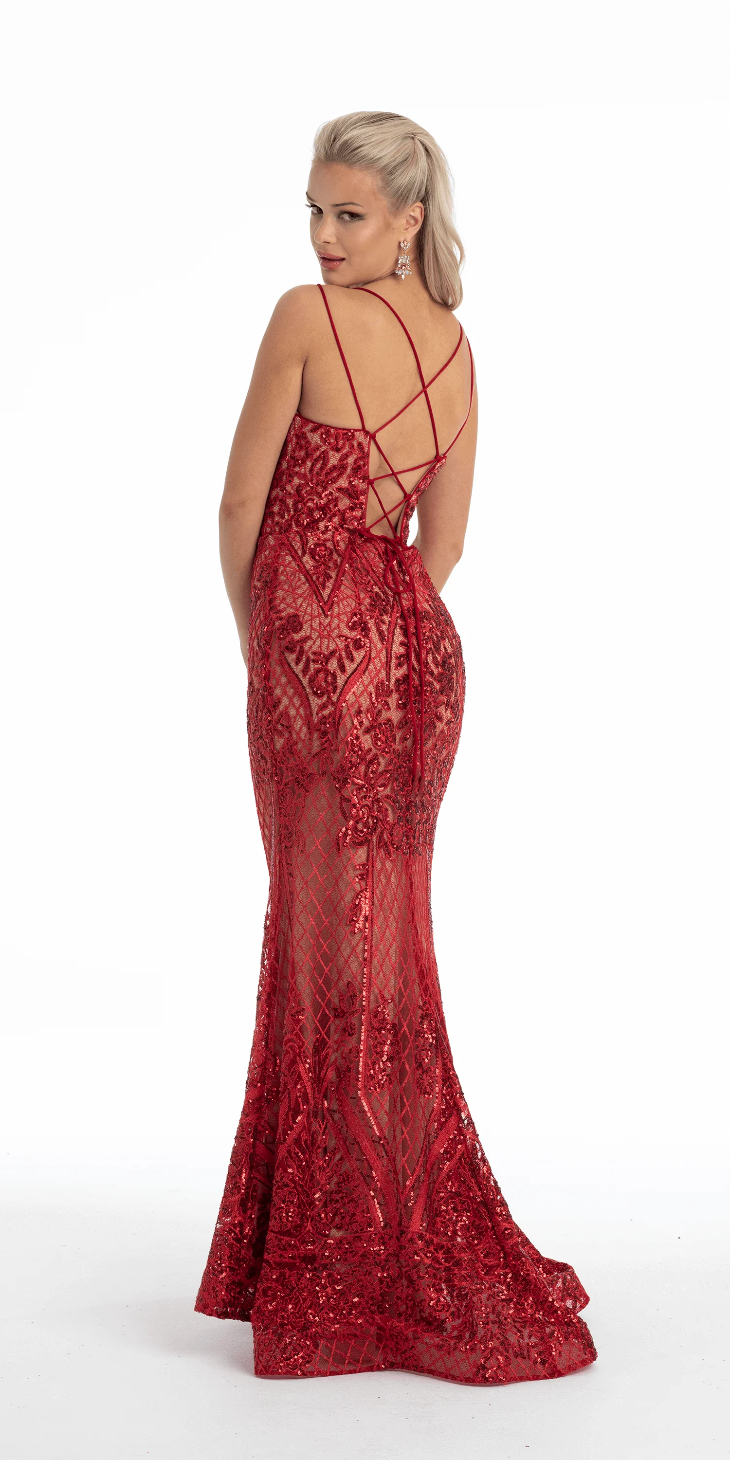 Sequin Embroidered Lace Up Back Mermaid Dress - Image 4