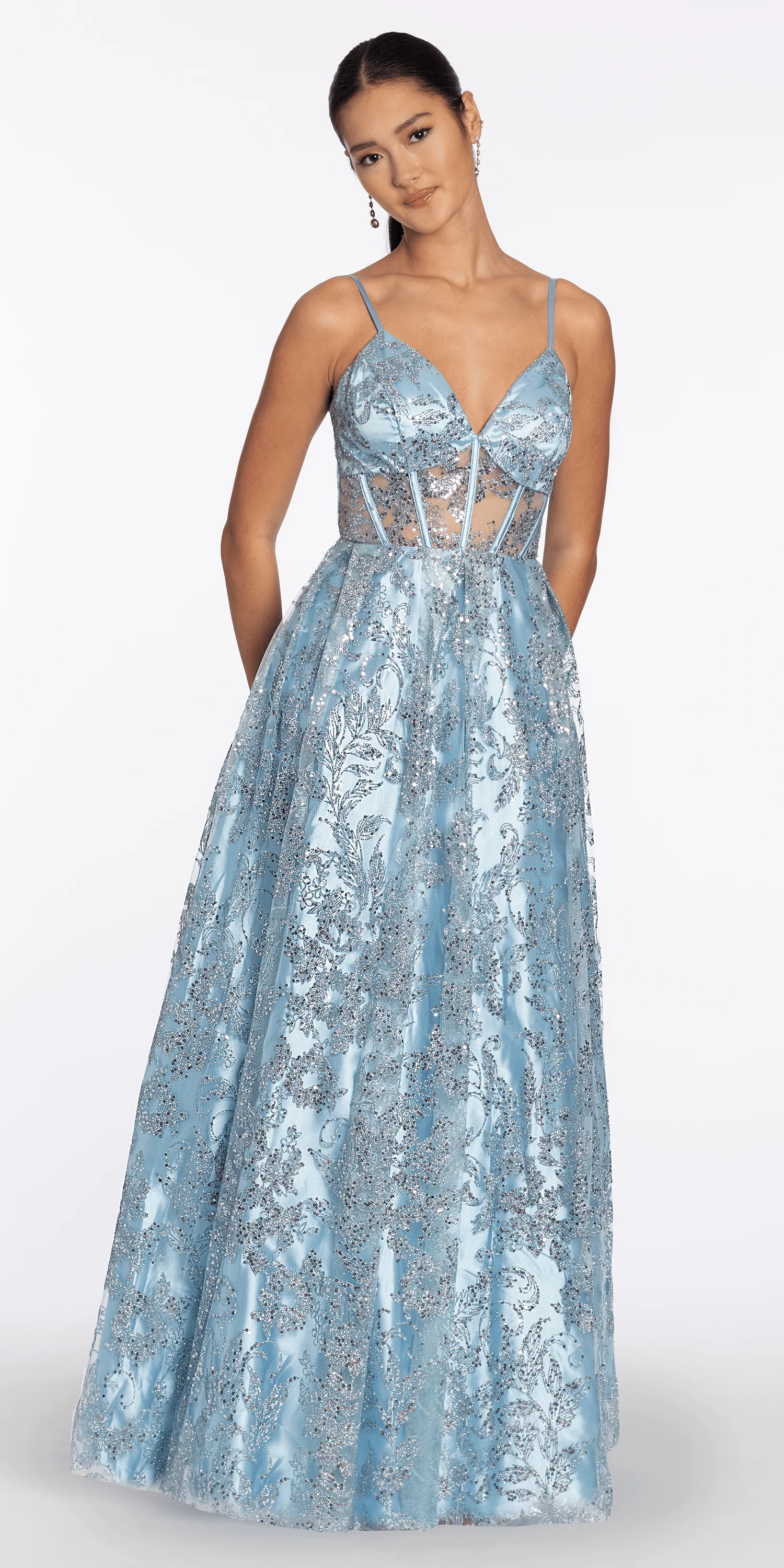 Sequin Glitter Illusion Sweetheart Corset Ballgown - Image 3