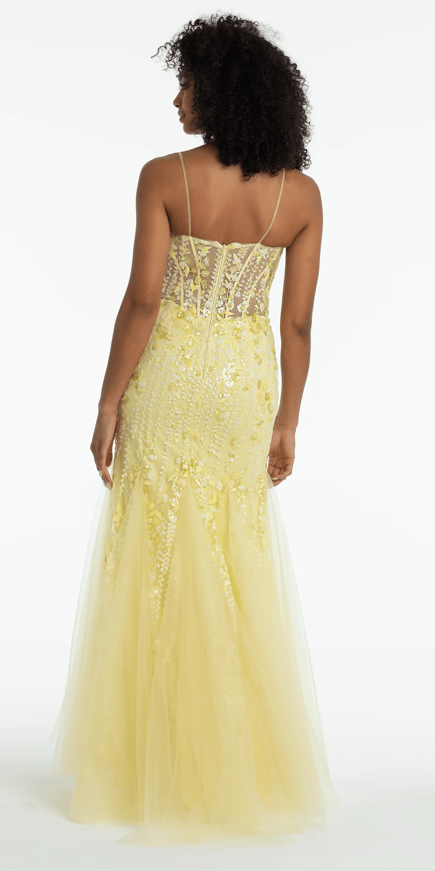 Sequin V Neck Mesh Embroidered Mermaid Dress with Godets - Image 5