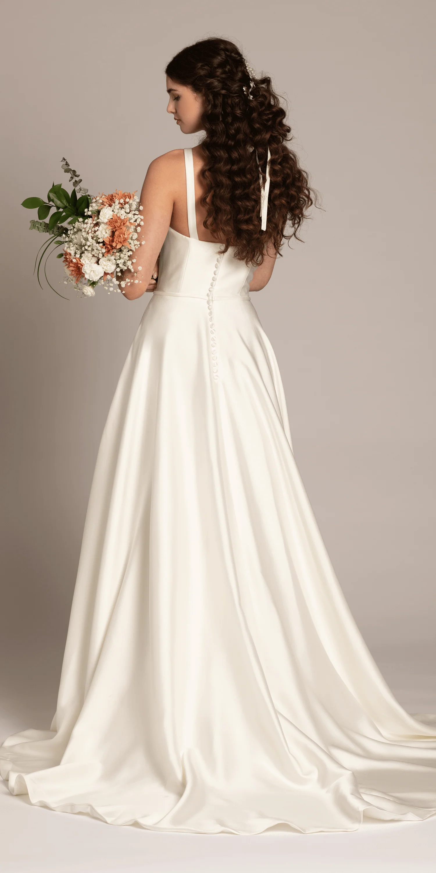 Square Neck Satin Ballgown with Pockets - Image 6