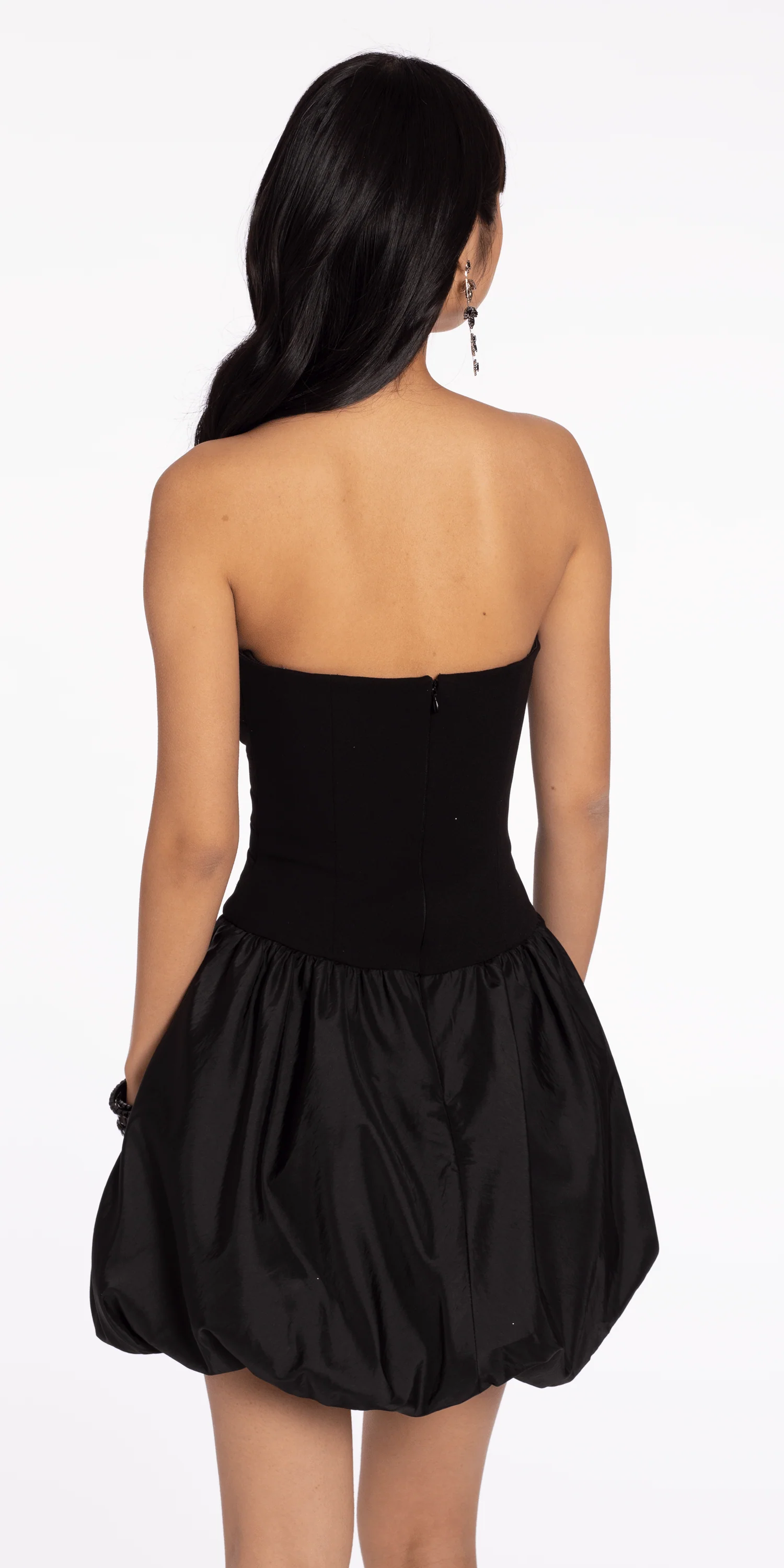 Strapless Scuba Fit and Flare Dress with Taffeta Bubble Hem - Image 4