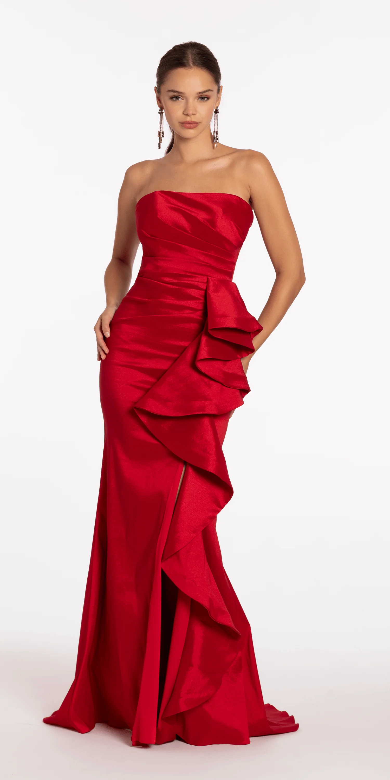 Strapless Taffeta Side Cascade Trumpet Dress with Sweep Train - Image 3