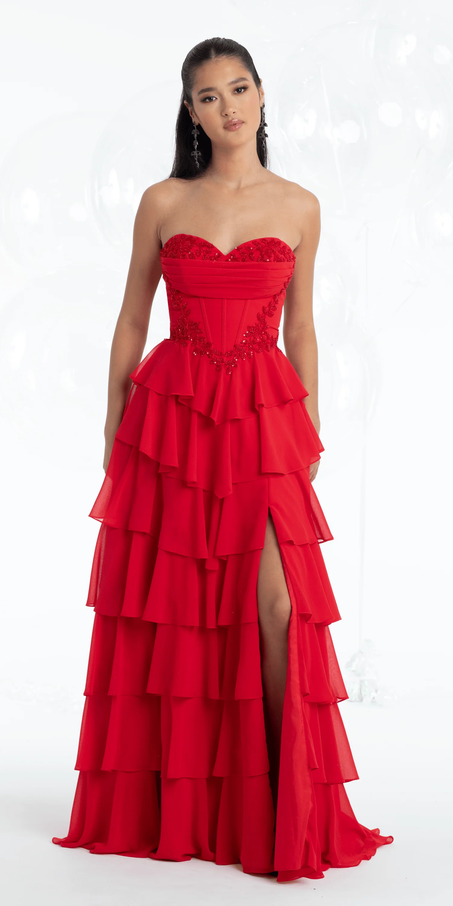 Strapless Beaded Chiffon Corset Tiered Ballgown - Image 2