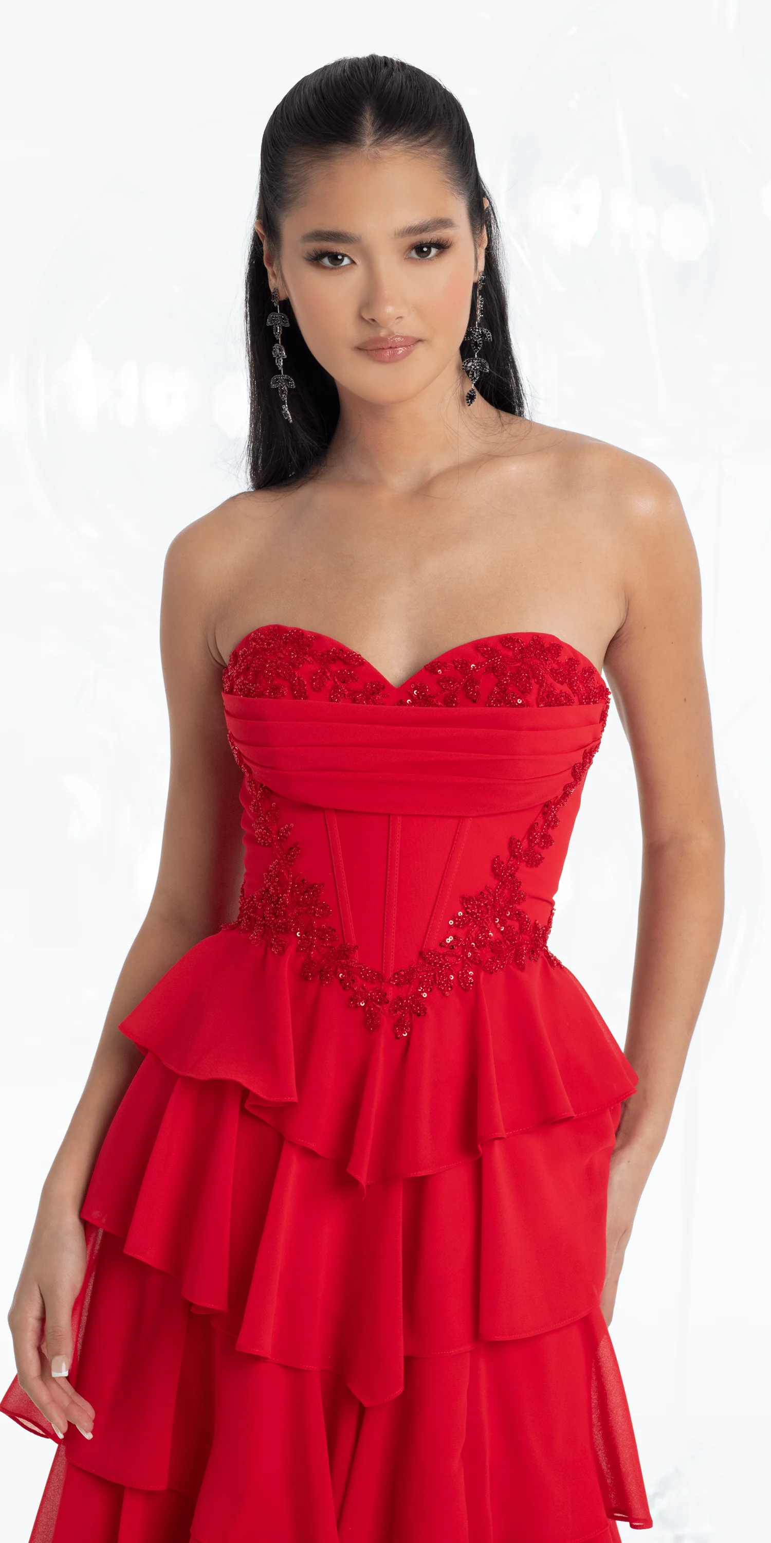 Strapless Beaded Chiffon Corset Tiered Ballgown - Image 3