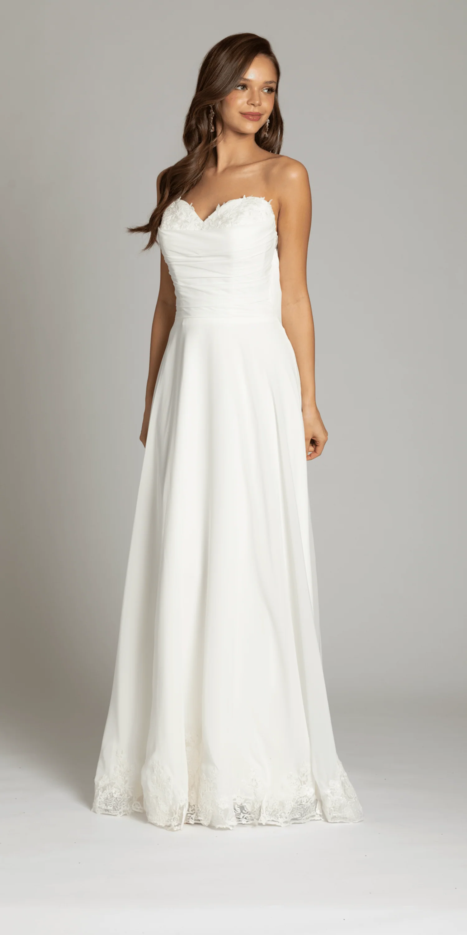Strapless Chiffon Drape A Line Dress with Applique Hem