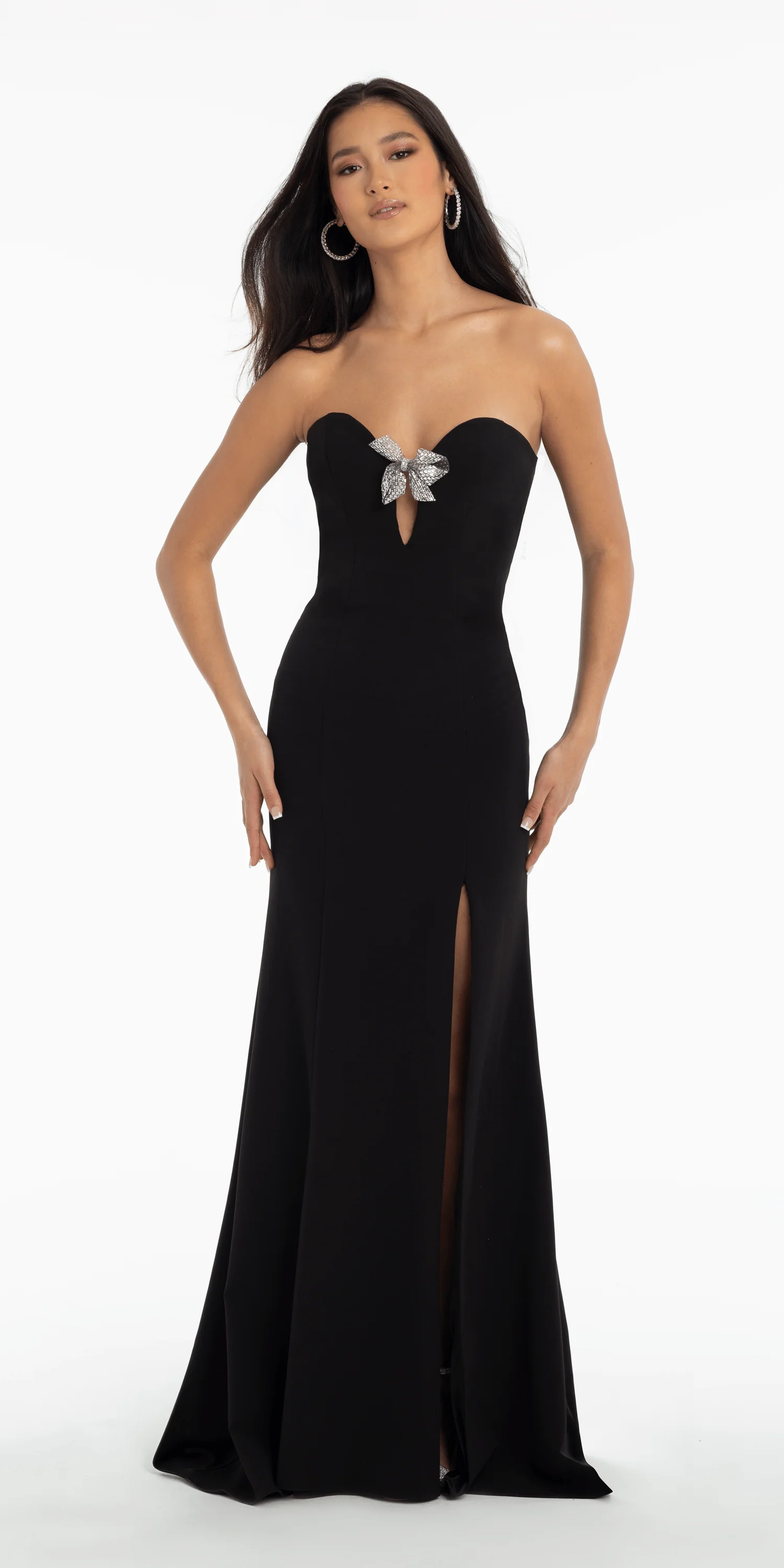 Strapless Crepe Trumpet Dress with Organza Bow Back and Shawl
