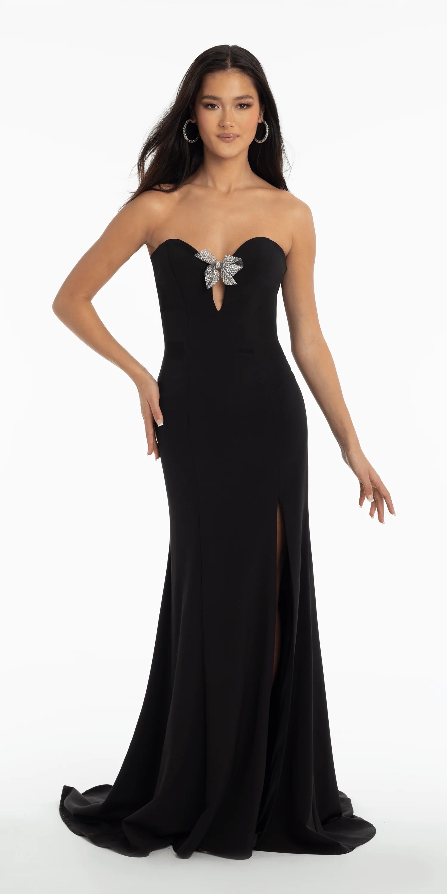 Strapless Crepe Trumpet Dress with Organza Bow Back and Shawl - Image 3