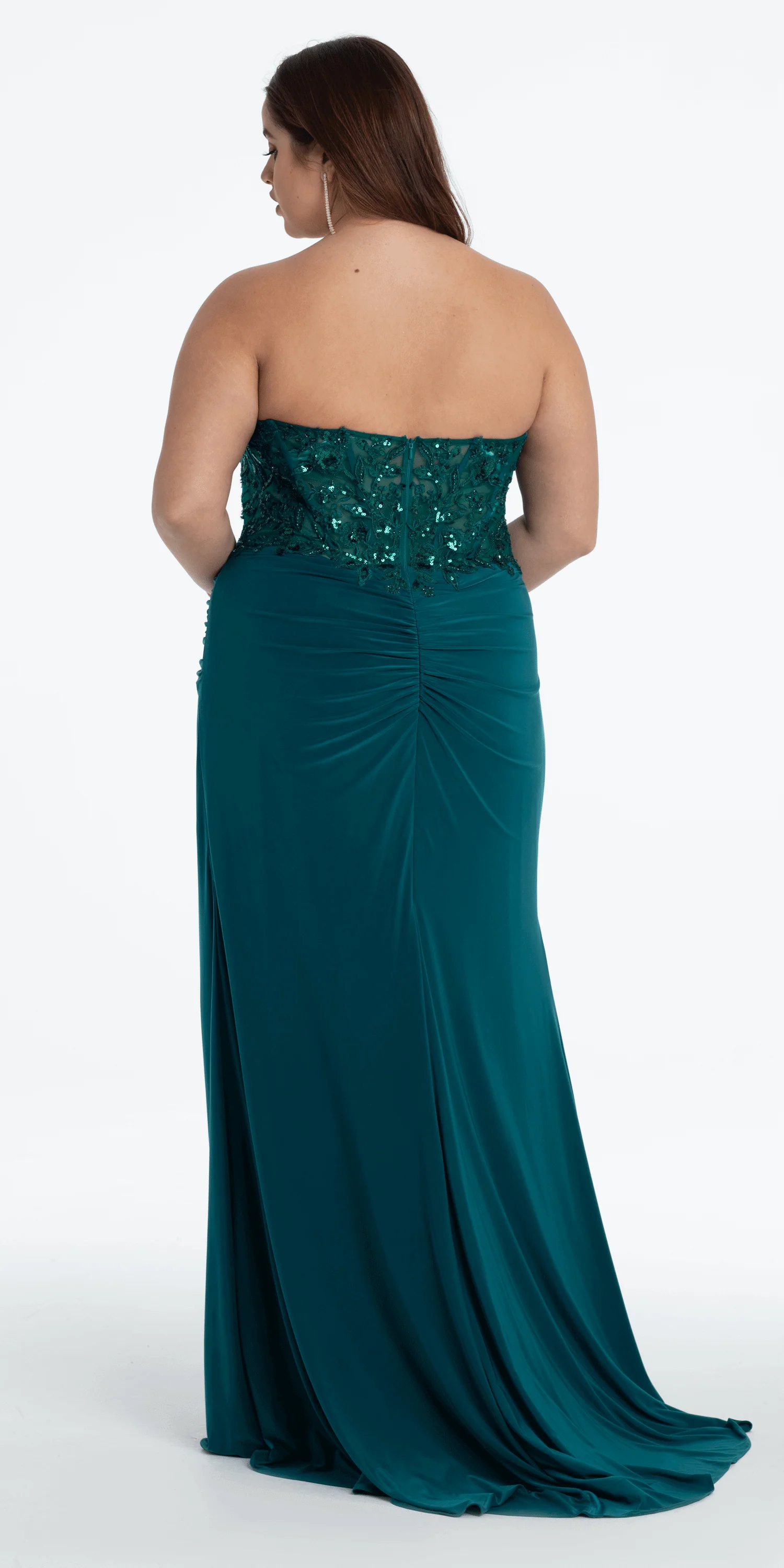 Strapless Embellished Drape Corset Jersey Column Dress - Image 5