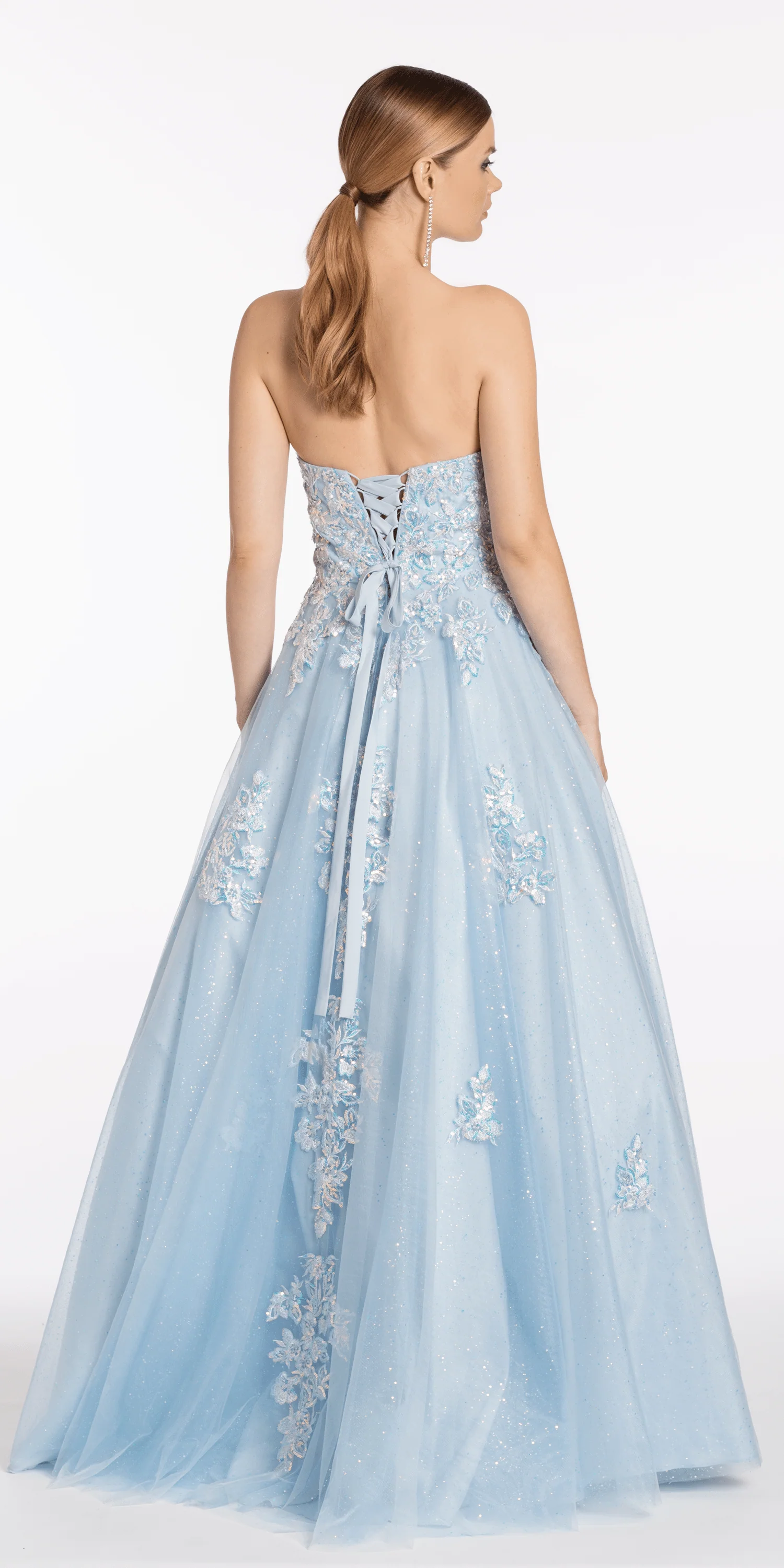 Strapless Embellish Glitter Ballgown with Floral Appliques - Image 4